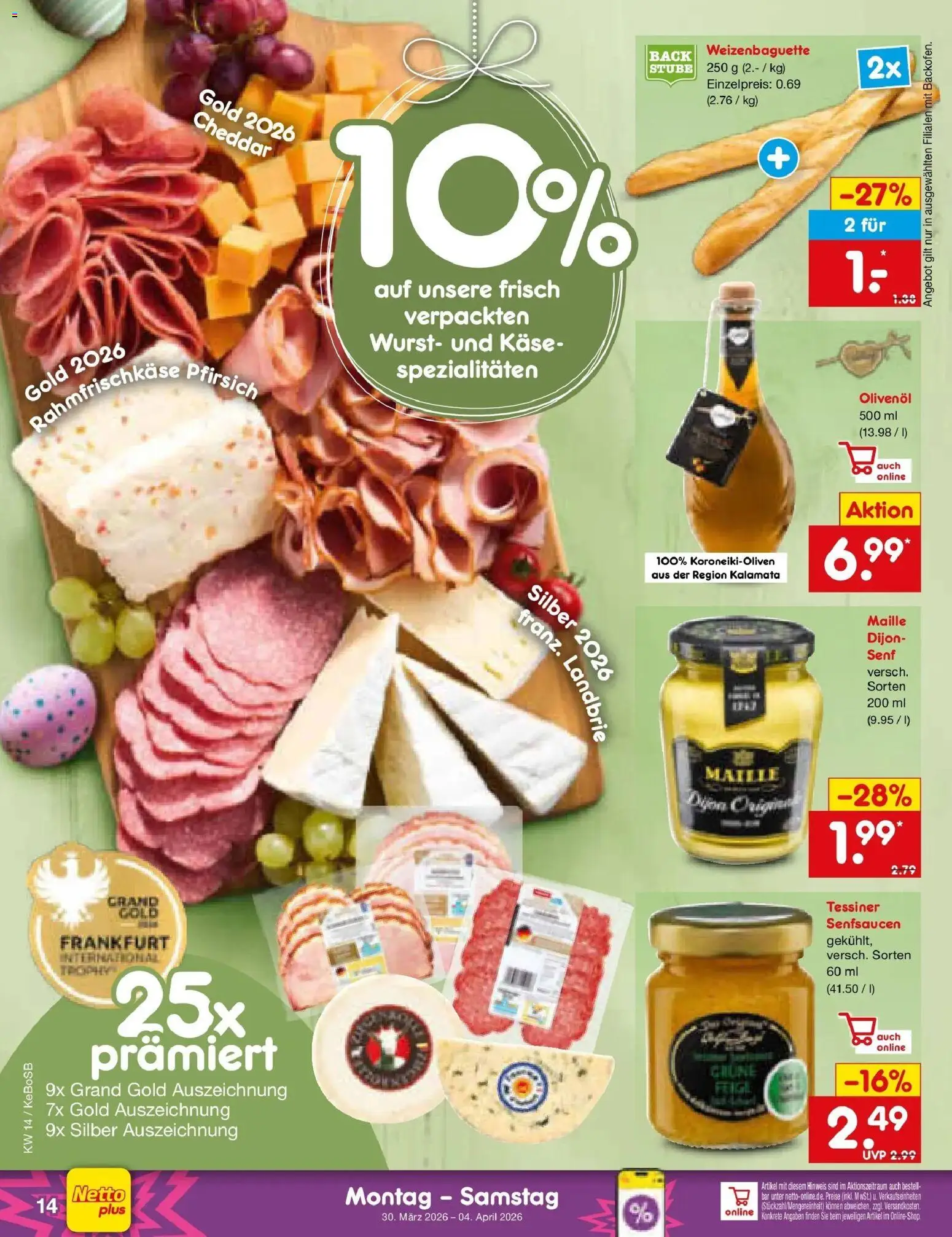 Netto Marken-Discount Prospekt Kruft	 – gültig ab 30.03.2026 | Seite: 16 | Produkte: Käse, Olivenol, Wurst, Pfirsich