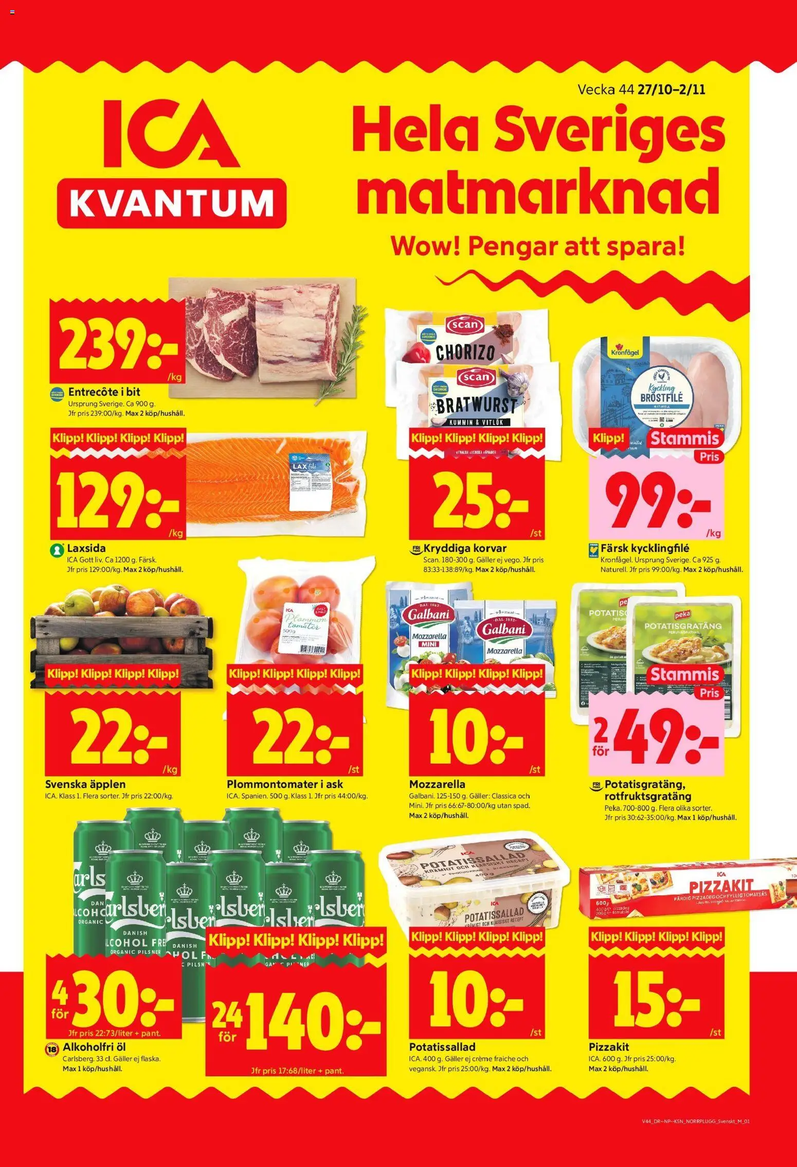 ICA Kvantum reklamblad aktuell från 27.10.2025 | Sida: 1 | Produkter: Galler, Potatisgratäng, Pizzakit, Tomatsås