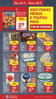 Aldi folheto │ válido de 22.09.2025 | Página: 24 | Produtos: Nuggets de frango, Gelado, Queijo, Ovos