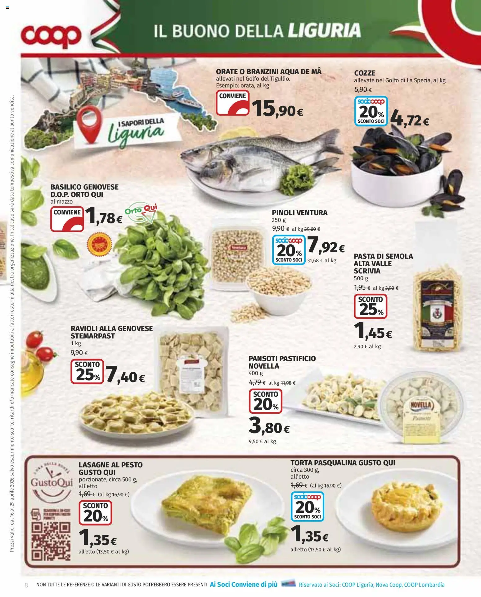 Volantino COOP del 16.04.2026 | Pagina: 8 | Prodotti: Cozze, Pasta, Ravioli, Torta