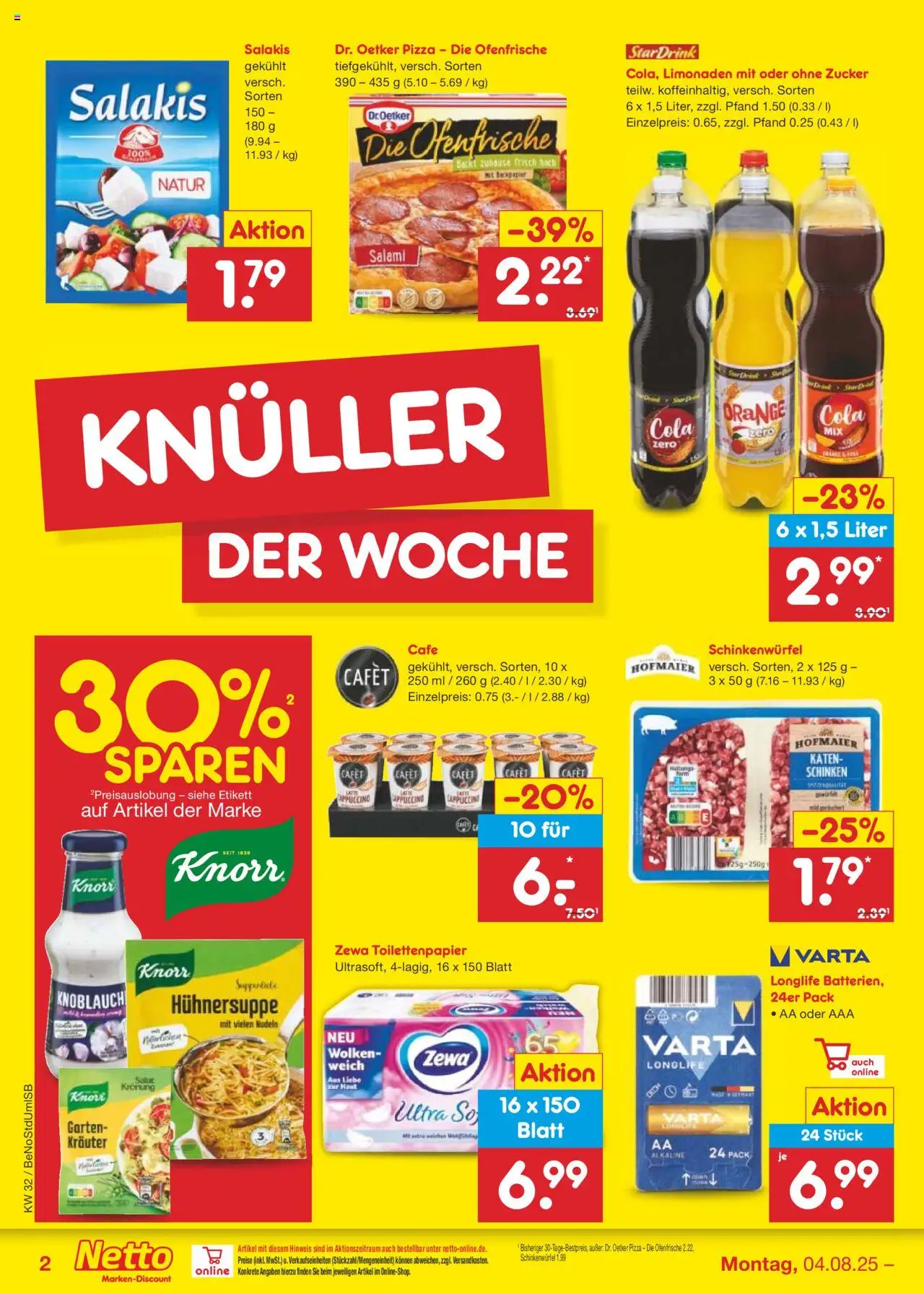 Netto Marken-Discount Prospekt 	 - gültig ab dem 04.08.2025 | Seite: 2 | Produkte: Cola, Ofenfrische, Knoblauch, Salakis