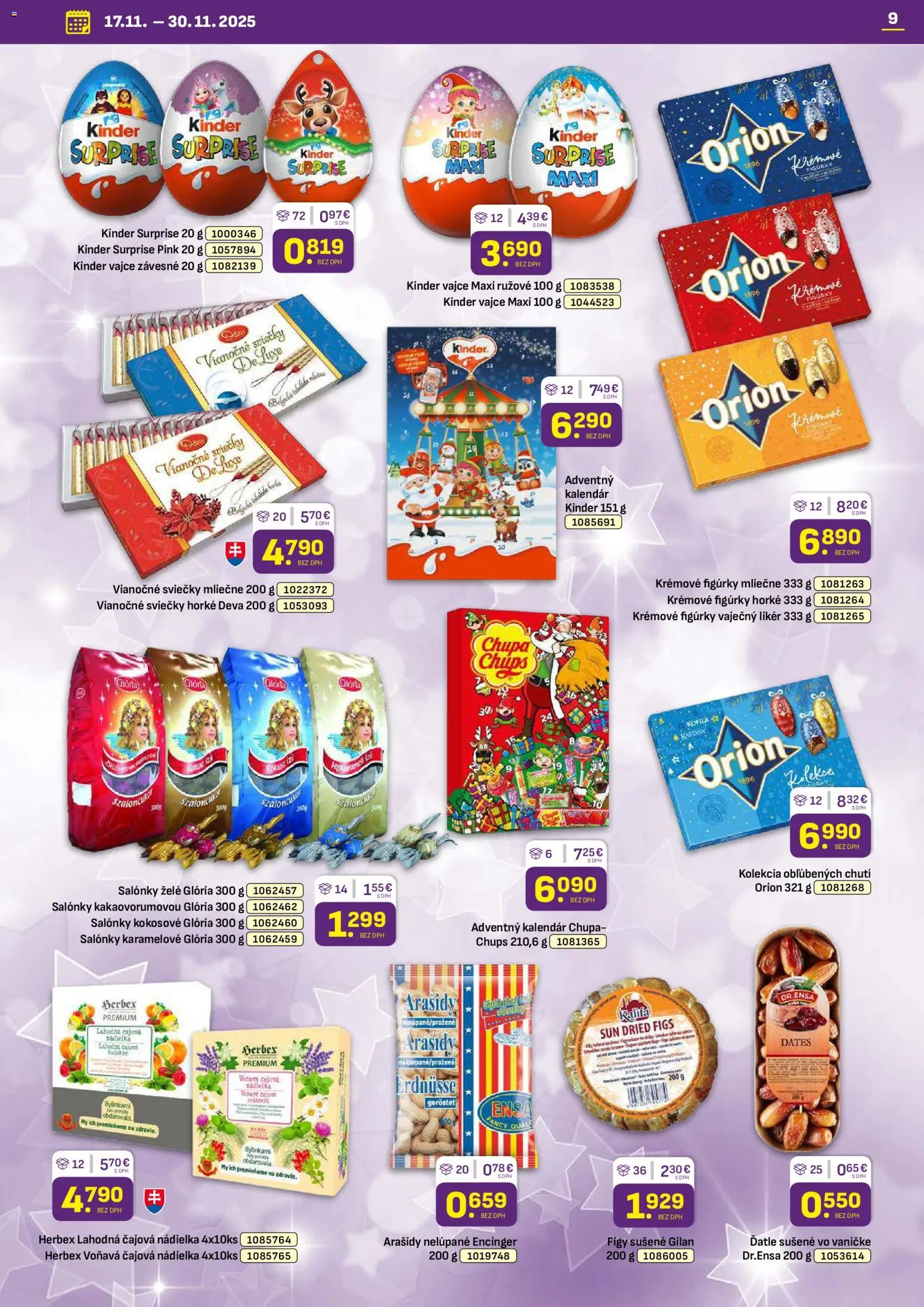 Nové Libex akcie – leták je platný od 17.11.2025 | Strana: 9 | Produkty: Kinder, Kinder Surprise, Sviečky, Arašidy