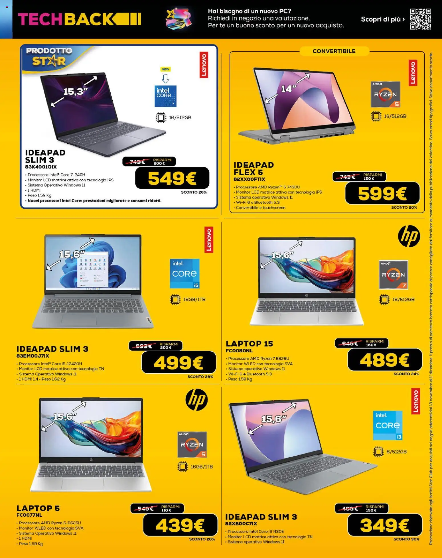 Volantino Euronics del 13.11.2025 | Pagina: 11 | Prodotti: Monitor, Tè, Laptop, PC