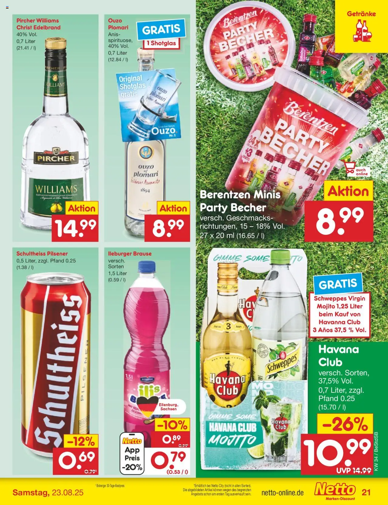Netto Marken-Discount Prospekt 	 - gültig ab dem 18.08.2025 | Seite: 29 | Produkte: Havana club, Ouzo, Schweppes, Berentzen