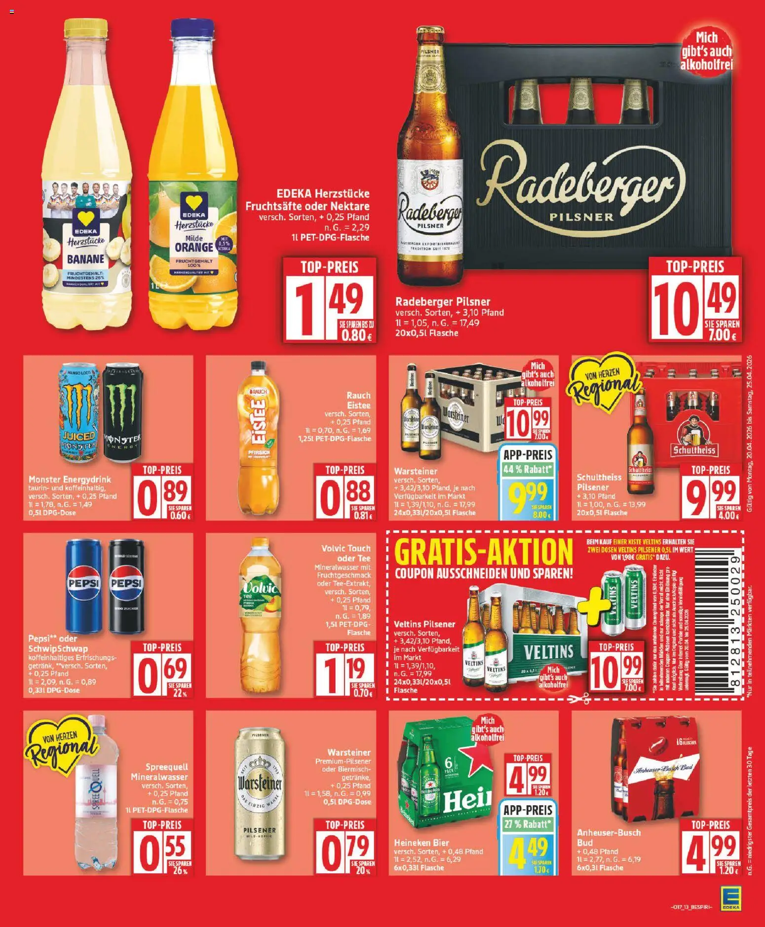 Edeka Prospekt 	 – gültig ab 20.04.2026 | Seite: 13 | Produkte: Volvic touch, Heineken, Mango, Volvic