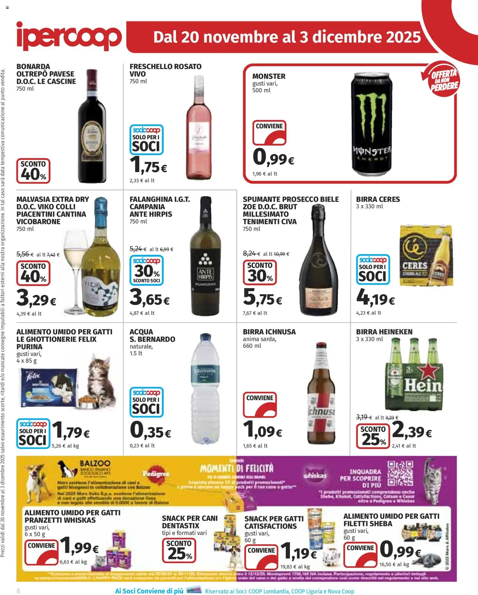 Volantino Ipercoop del 20.11.2025 | Pagina: 8 | Prodotti: Birra, Prosecco, Acqua, Heineken