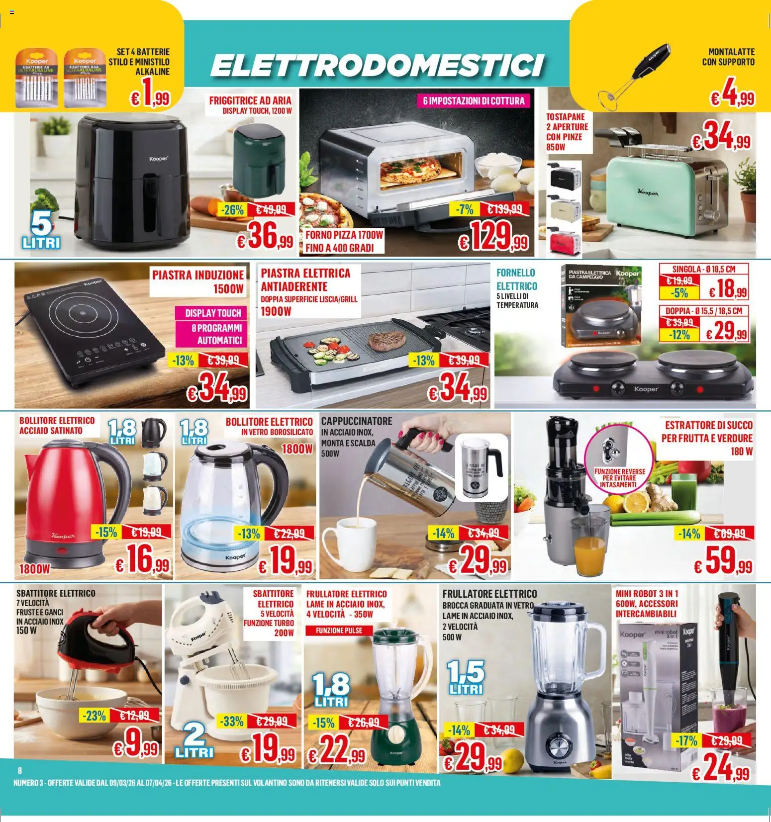 Volantino Satur del 09.03.2026 | Pagina: 8 | Prodotti: Friggitrice ad aria, Bollitore, Pinze, Fornello