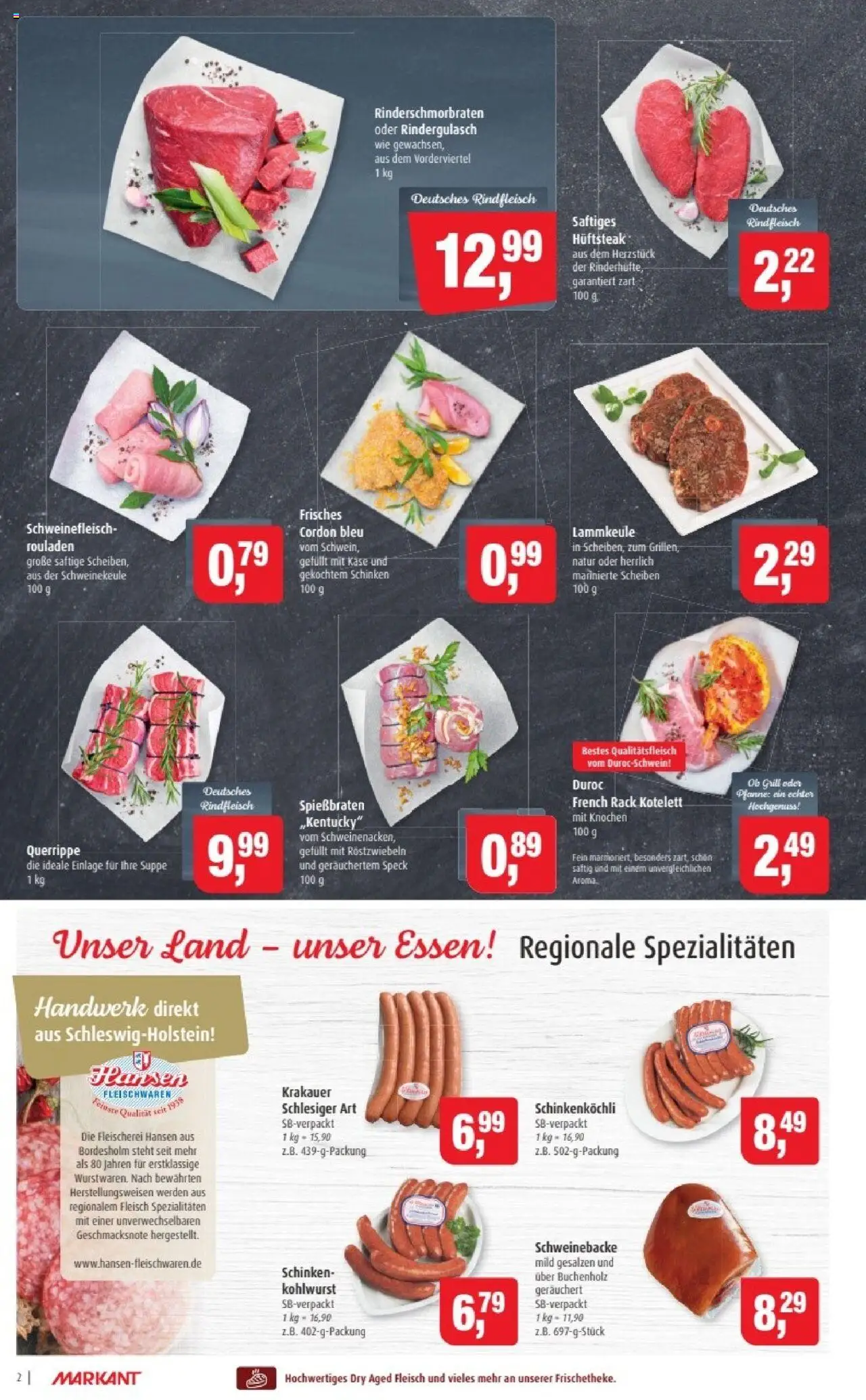Markant Prospekt 	 – gültig ab 13.10.2025 | Seite: 2 | Produkte: Käse, Schinken, Rindfleisch, Fleisch