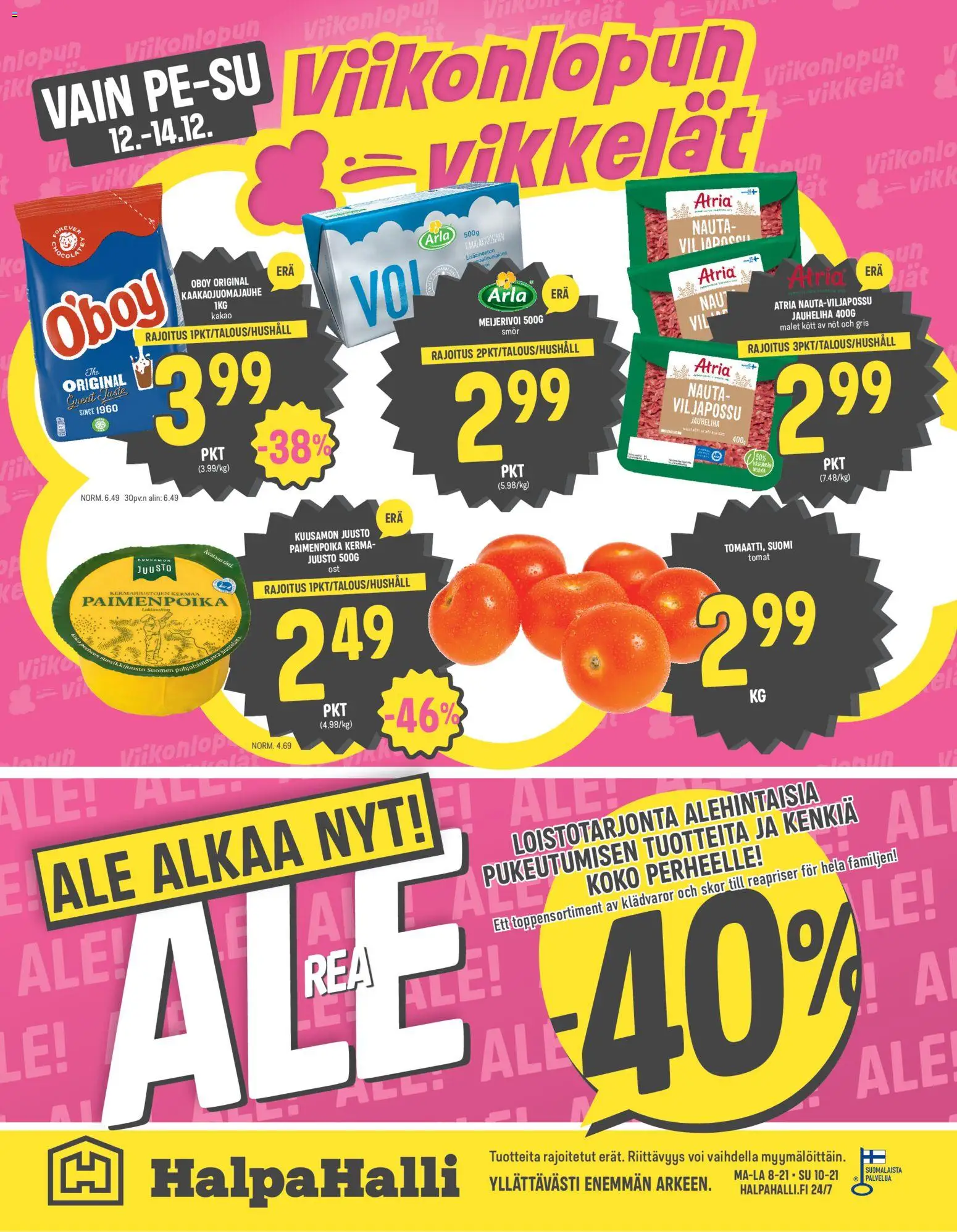 Halpa Halli tarjoukset – voimassa 10.12.2025 alkaen | Sivu: 16 | Tuotteet: Jauheliha, Voi, Juusto, Kerma