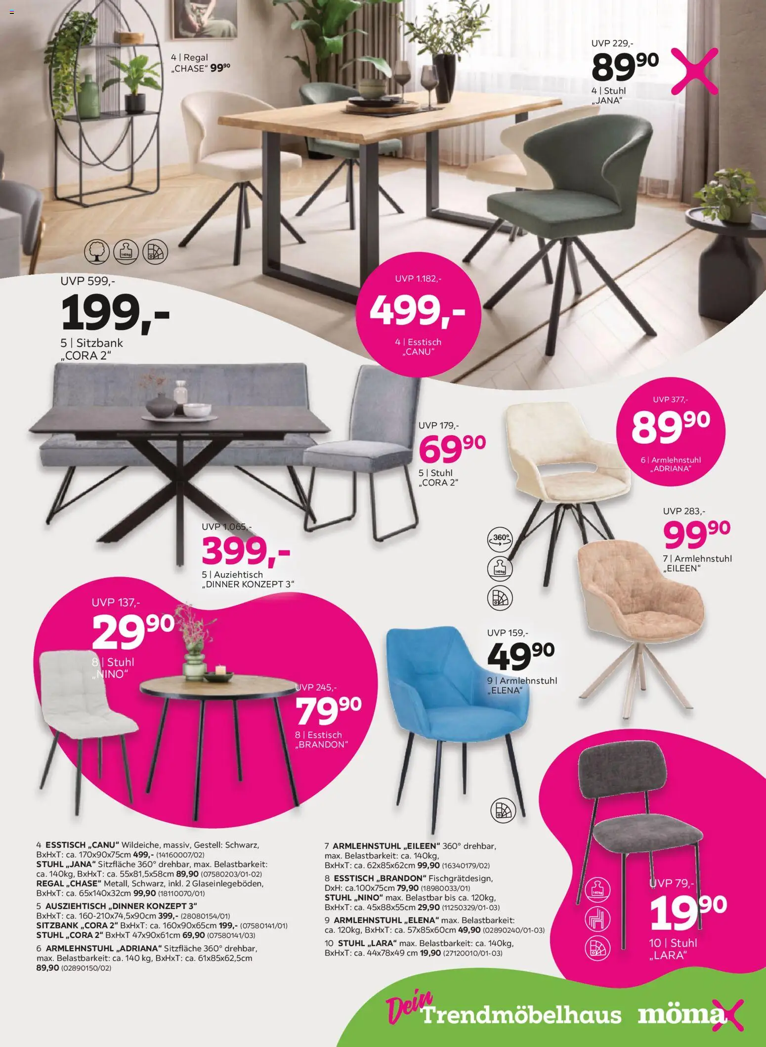 Mömax Prospekt 	 – gültig ab 06.04.2026 | Seite: 3 | Produkte: Esstisch, Sitzbank, Regal, Stuhl