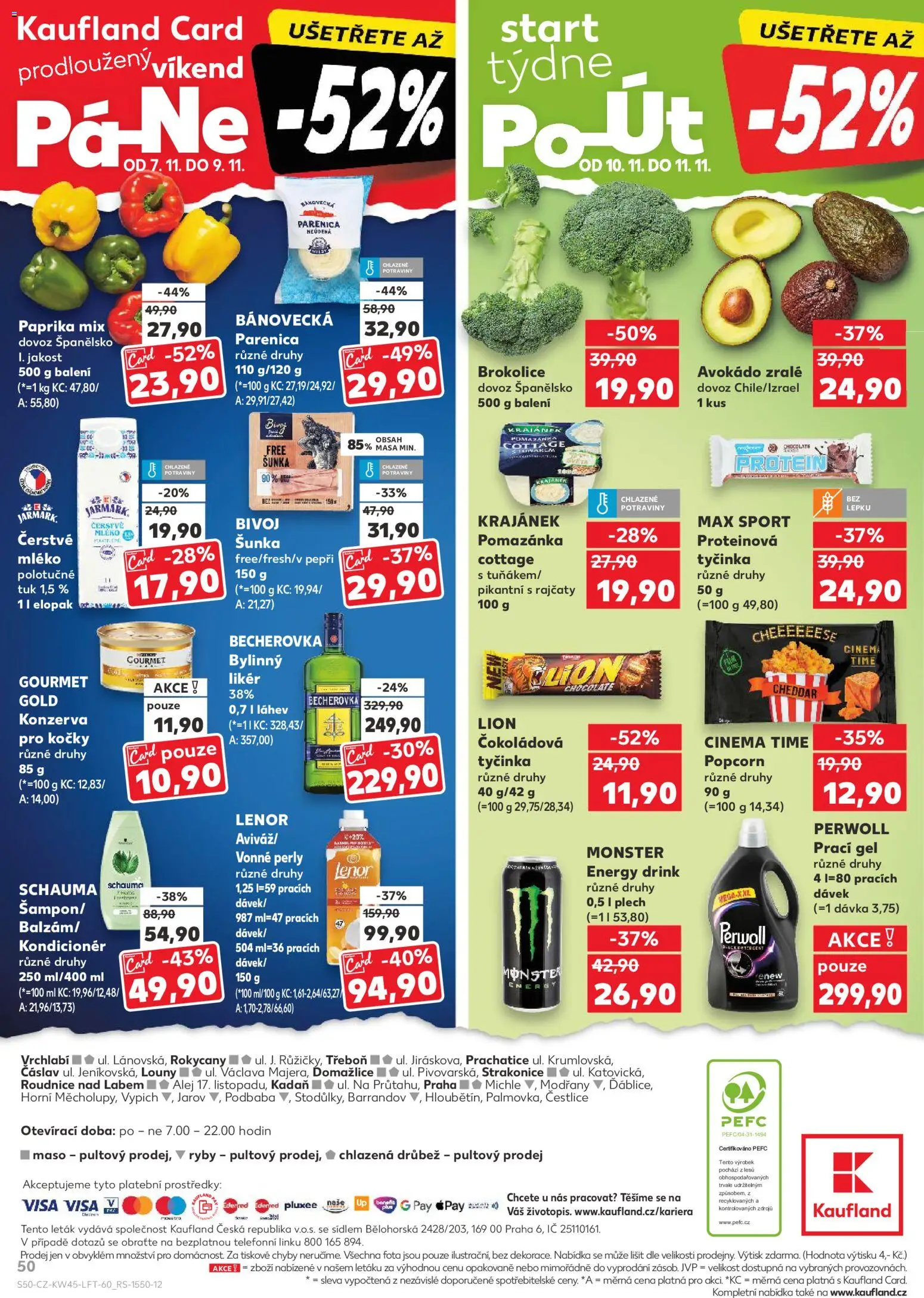 Kaufland leták - Praha 8 od 05.11.2025 | Strana: 50 | Produkty: Monster, Proteinová tyčinka, Gourmet Gold, Plech