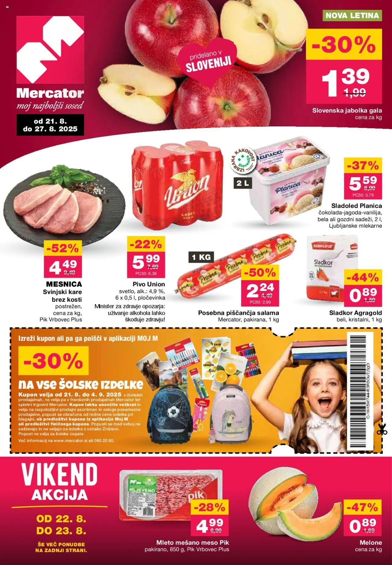 Mercator katalog │ velja od 21.08.2025 | Stran: 1 | Izdelki: Salama, Jabolka, Sladoled, Sladkor