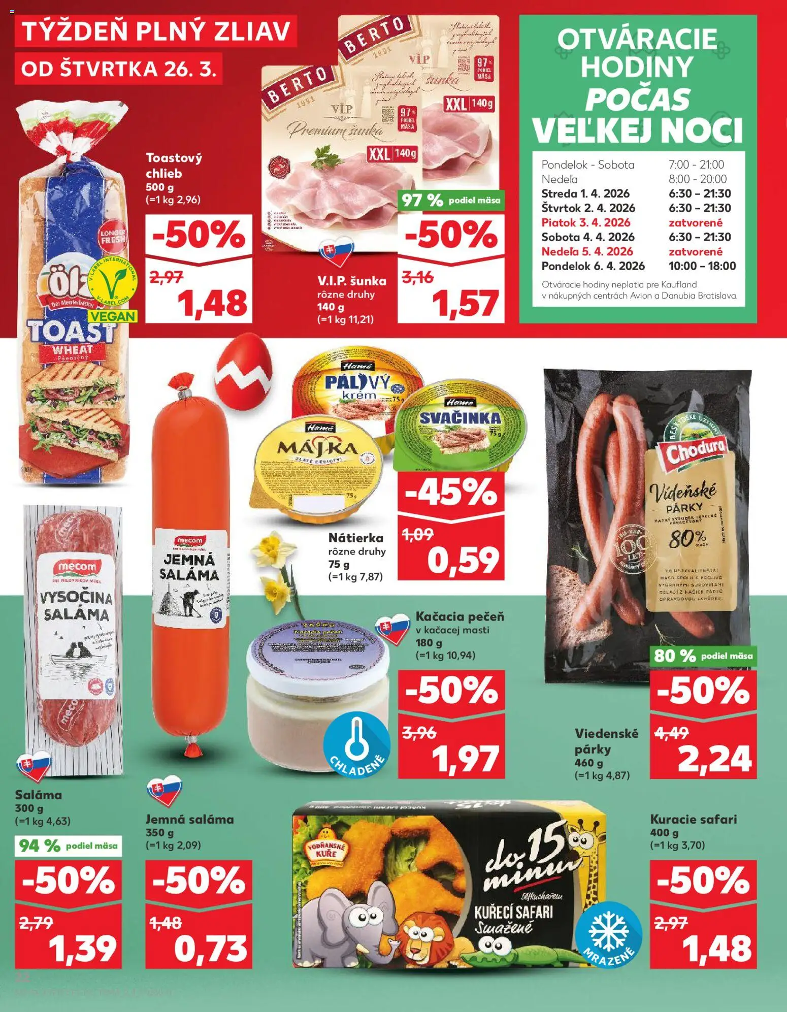 Nové Kaufland akcie – leták je platný od 26.03.2026 | Strana: 22 | Produkty: Hodiny, Saláma, Šunka