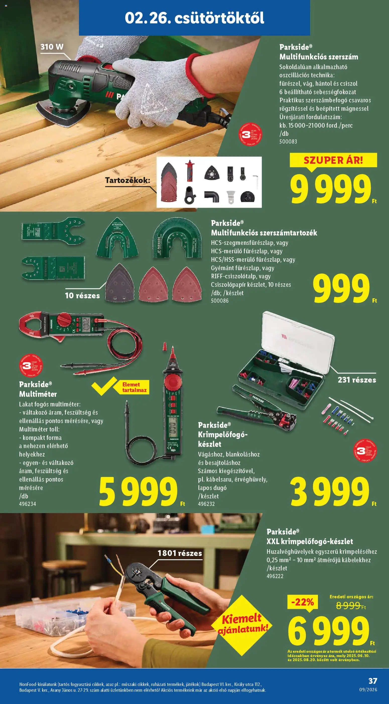 Lidl akciós ujság - amely érvényes a következő dátumtól: 26.02.2026 | Oldal: 37 | Termékek: Parkside, Csiszolópapír, Játékok