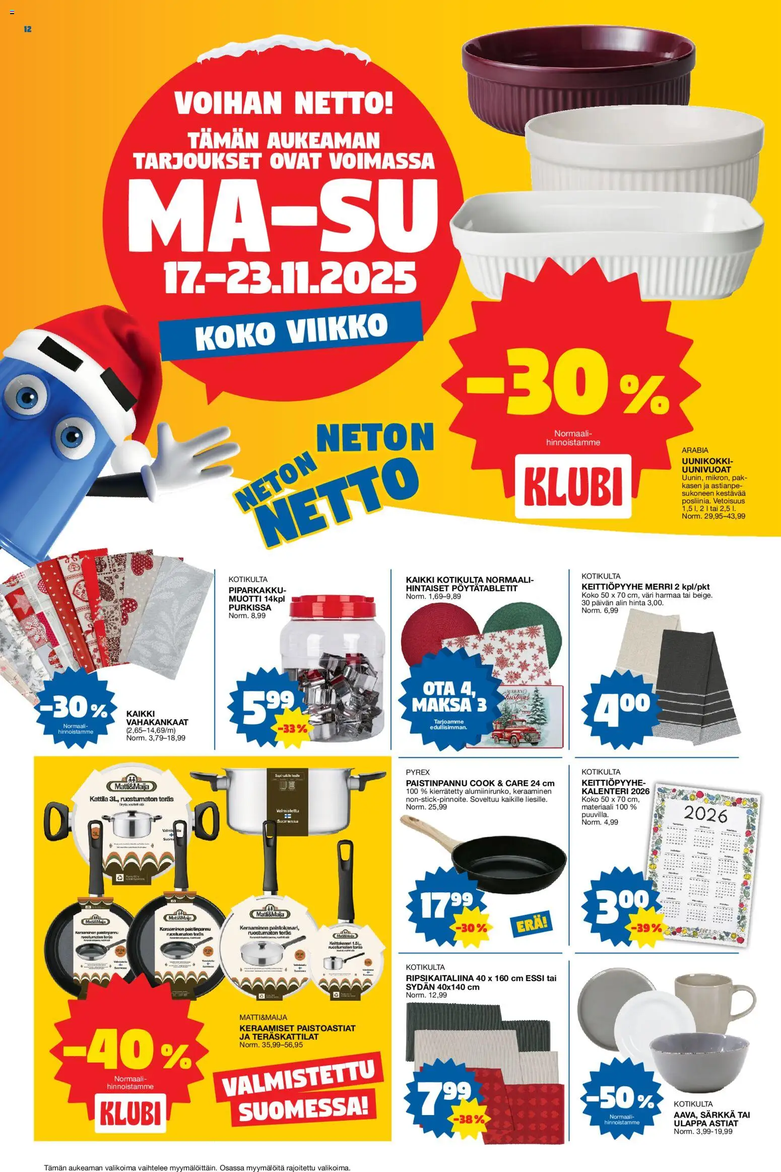 Tokmanni - Black Friday – voimassa 17.11.2025 alkaen | Sivu: 12 | Tuotteet: Kalenteri, Kattila, Paistinpannu, Piparkakkumuotti