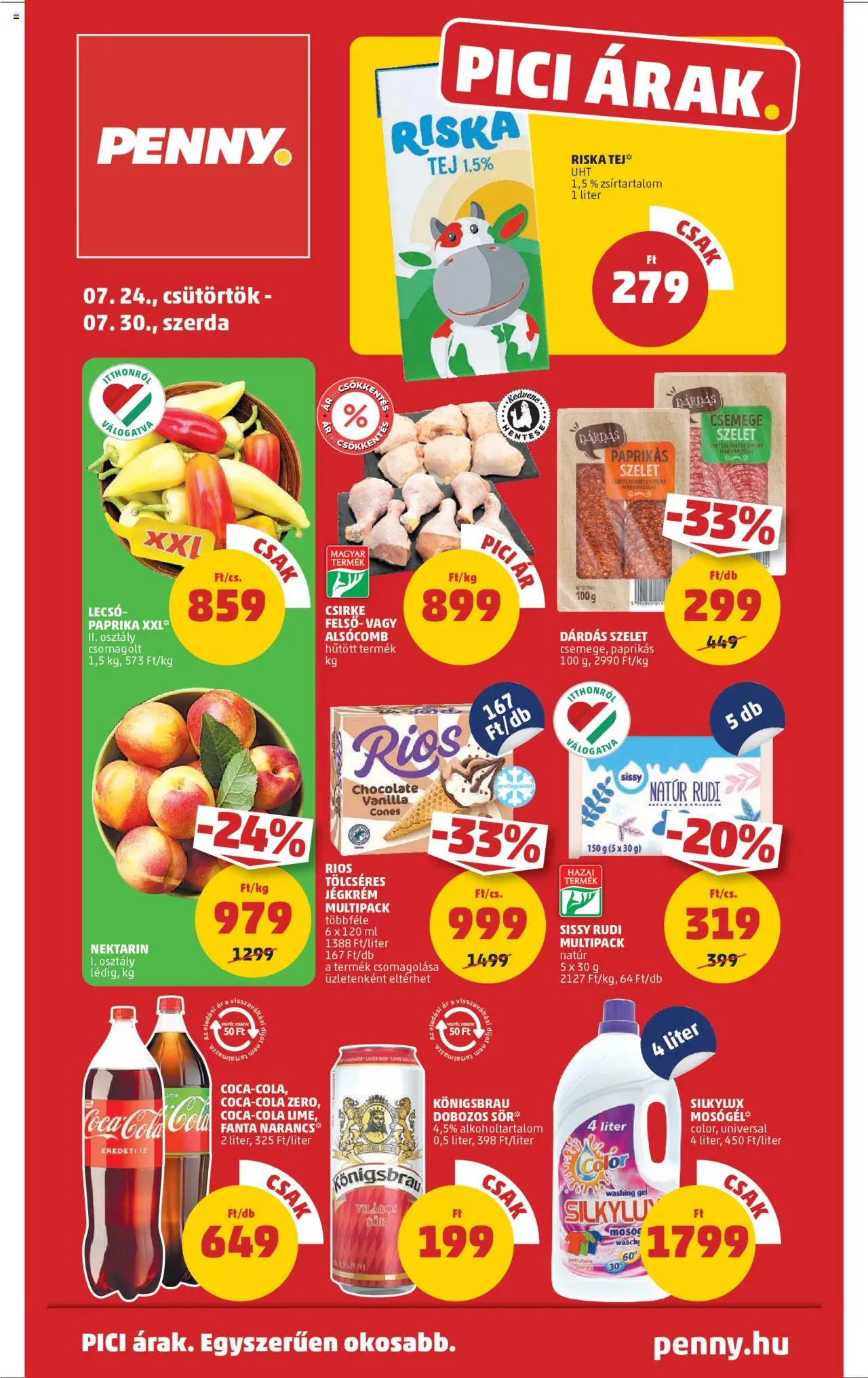 PENNY akciós ujság - amely érvényes a következő dátumtól: 24.07.2025 | Oldal: 1 | Termékek: Fanta, Tej, Dobozos sör, Sör