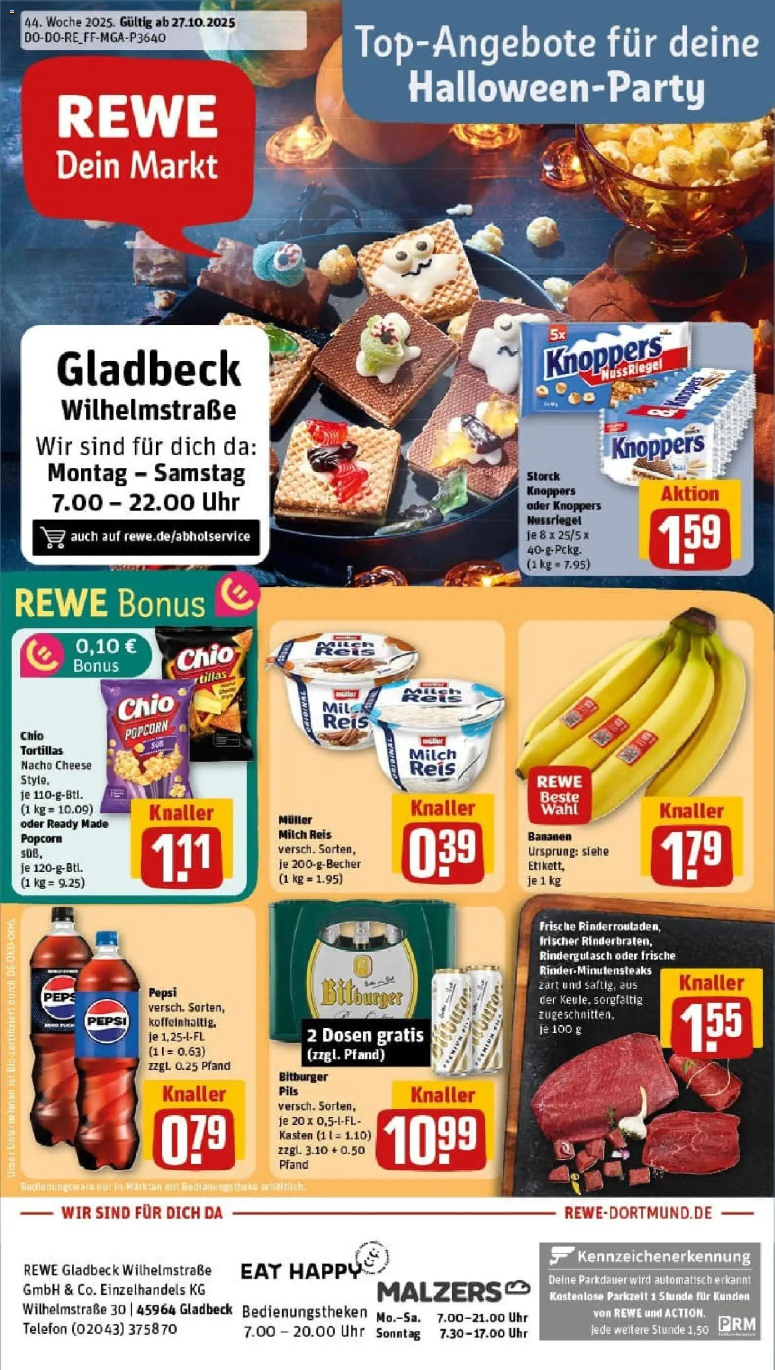 Rewe prospekt Gladbeck	 – gültig ab 26.10.2025 | Seite: 1 | Produkte: Bitburger, Theke, Knoppers, Reis