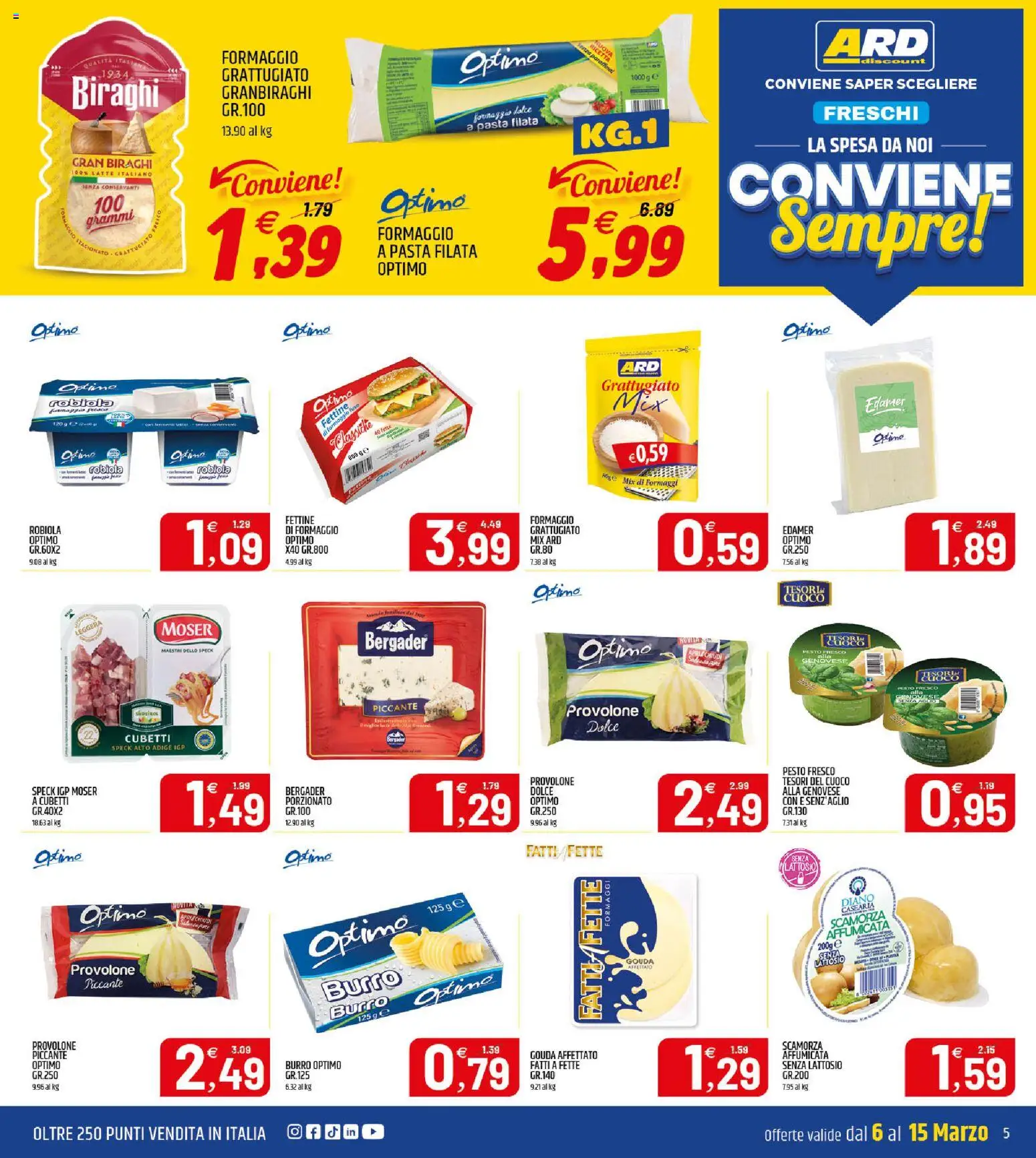Volantino ARD Discount del 06.03.2026 | Pagina: 5 | Prodotti: Provolone, Latte, Burro, Pasta