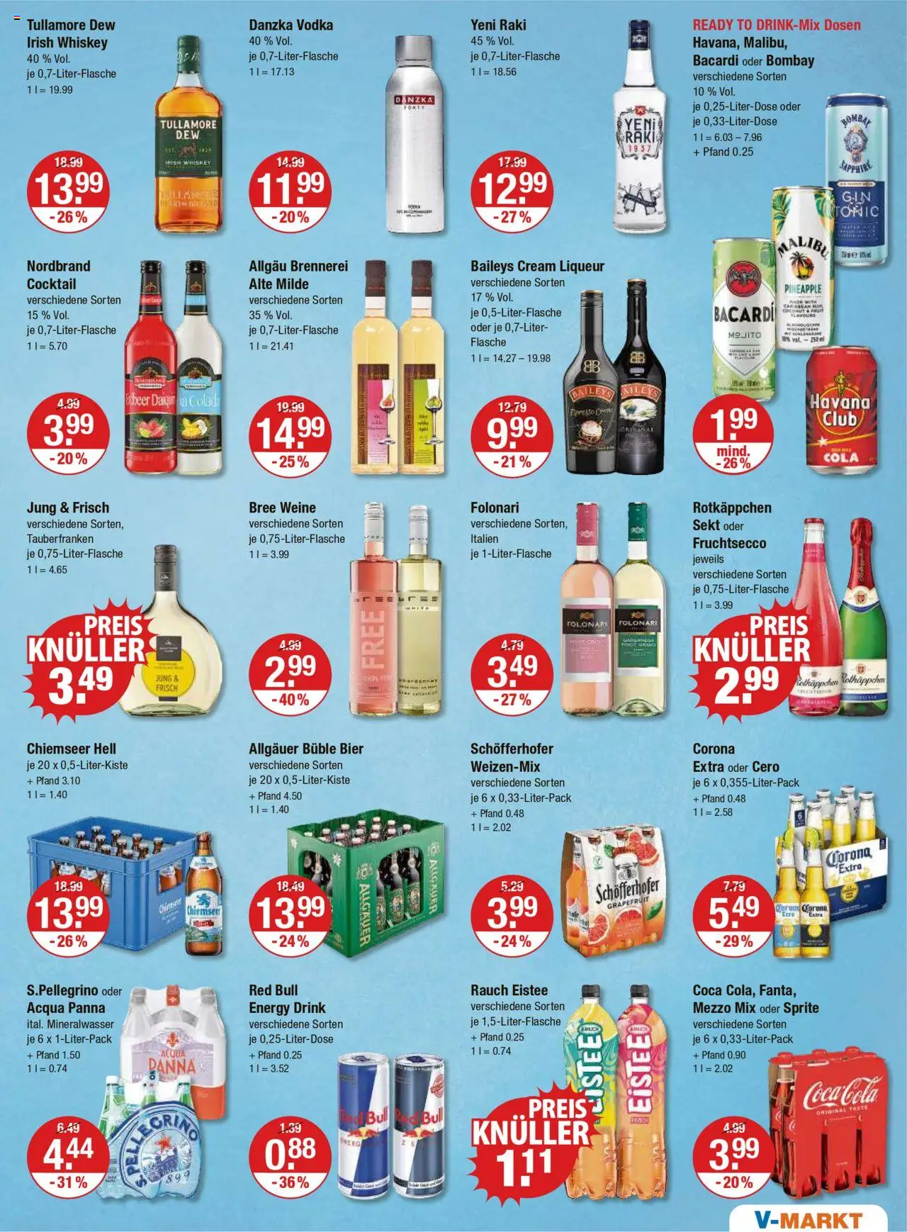 V-Markt - Oberbayern - gültig ab dem 24.07.2025 | Seite: 9 | Produkte: Bacardi, Red bull, Mineralwasser, Vodka