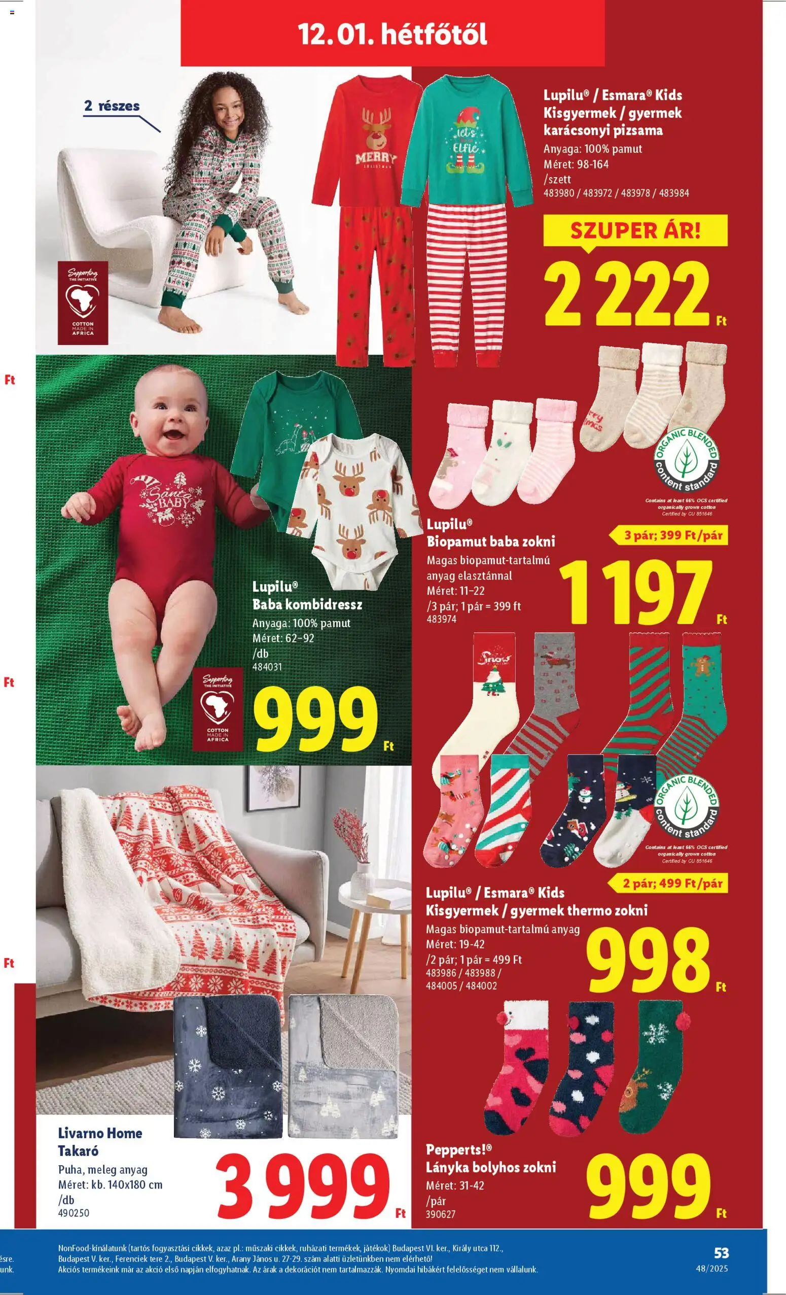 Lidl akciós ujság - amely érvényes a következő dátumtól: 27.11.2025 | Oldal: 53 | Termékek: Játékok, Takaró, Zokni, Pizsama