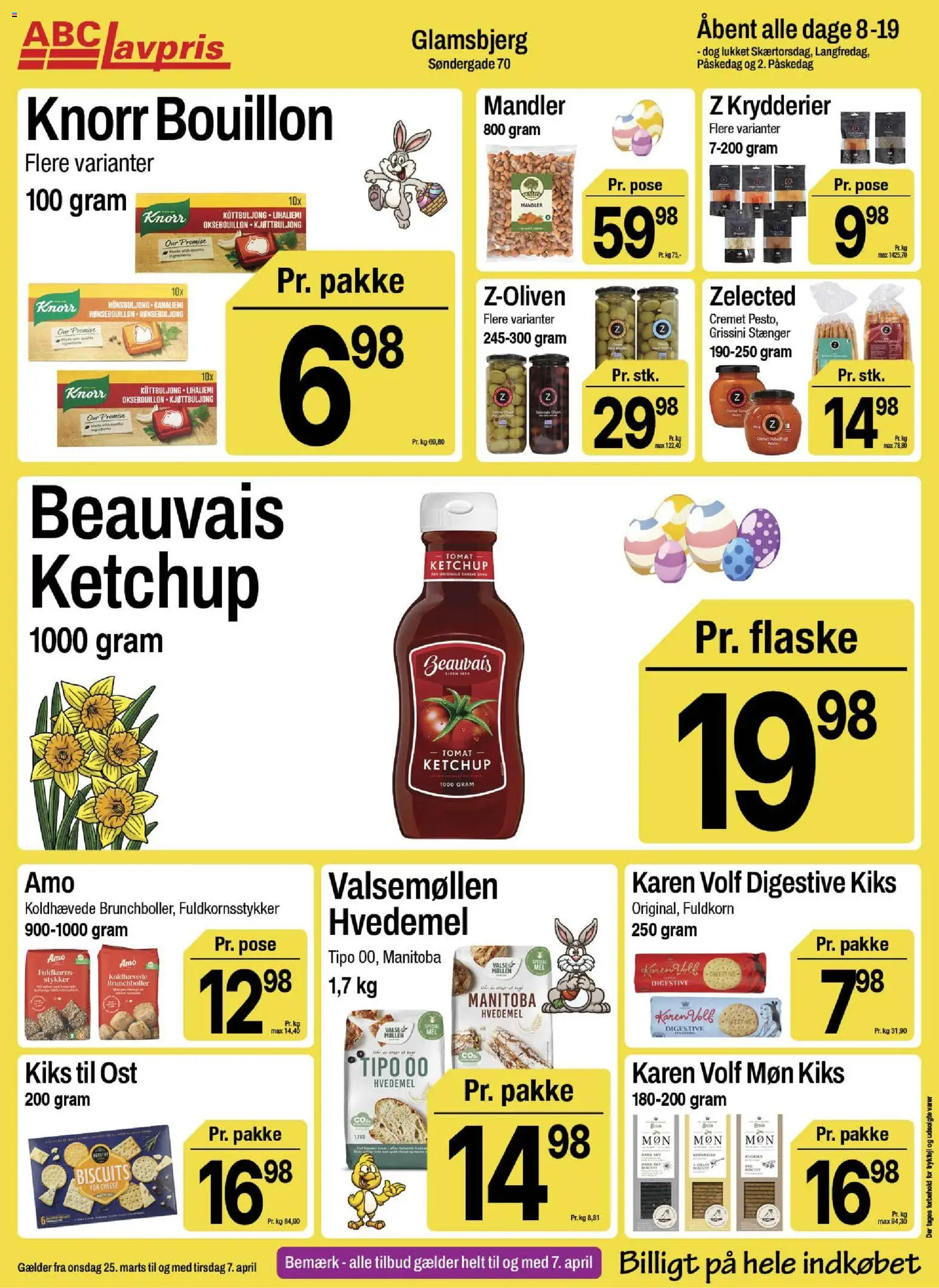 Abc Lavpris tilbudsavis – gyldig fra 25.03.2026 | Side: 12 | Produkter: Bouillon, Ost, Ketchup, Hvedemel