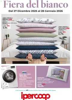 Anteprima del volantino Ipercoop Fiera del bianco catalogo valido a partire dal 27.12.2025 | Pagina: 1 | Prodotti: Centrifuga, Saponetta, Federa, Lenzuola