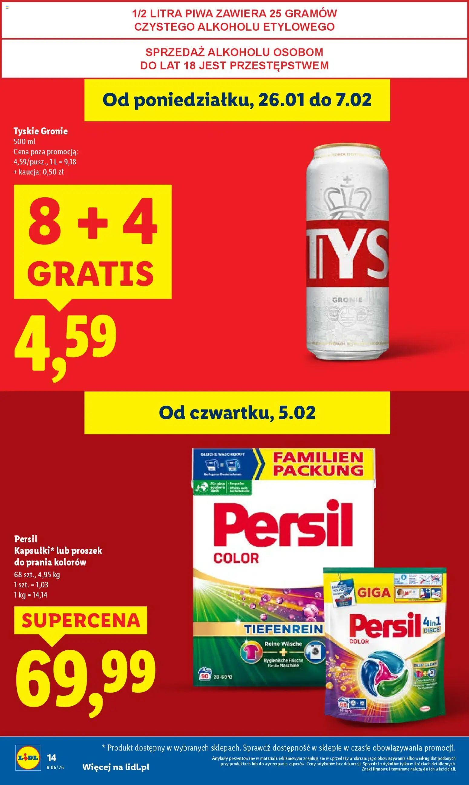 Lidl Gazetka od 05.02.2026 | Strona: 14 | Produkty: Persil, Tyskie, Proszek do prania, Detergent