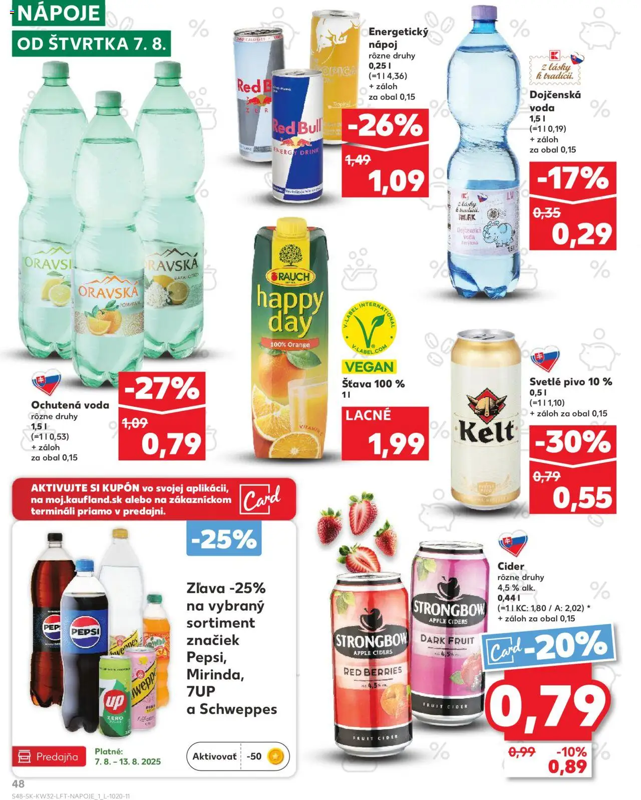 Kaufland SK akciós ujság - amely érvényes a következő dátumtól: 07.08.2025 | Oldal: 48 | Termékek: Pepsi, Red bull, Cider, Vegán