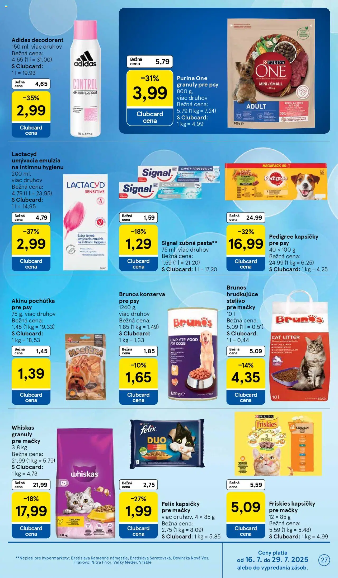 Tesco Hypermarket - leták │ platný od 16.07.2025 | Strana: 27 | Produkty: Felix, Dezodorant, Zubná pasta, Whiskas