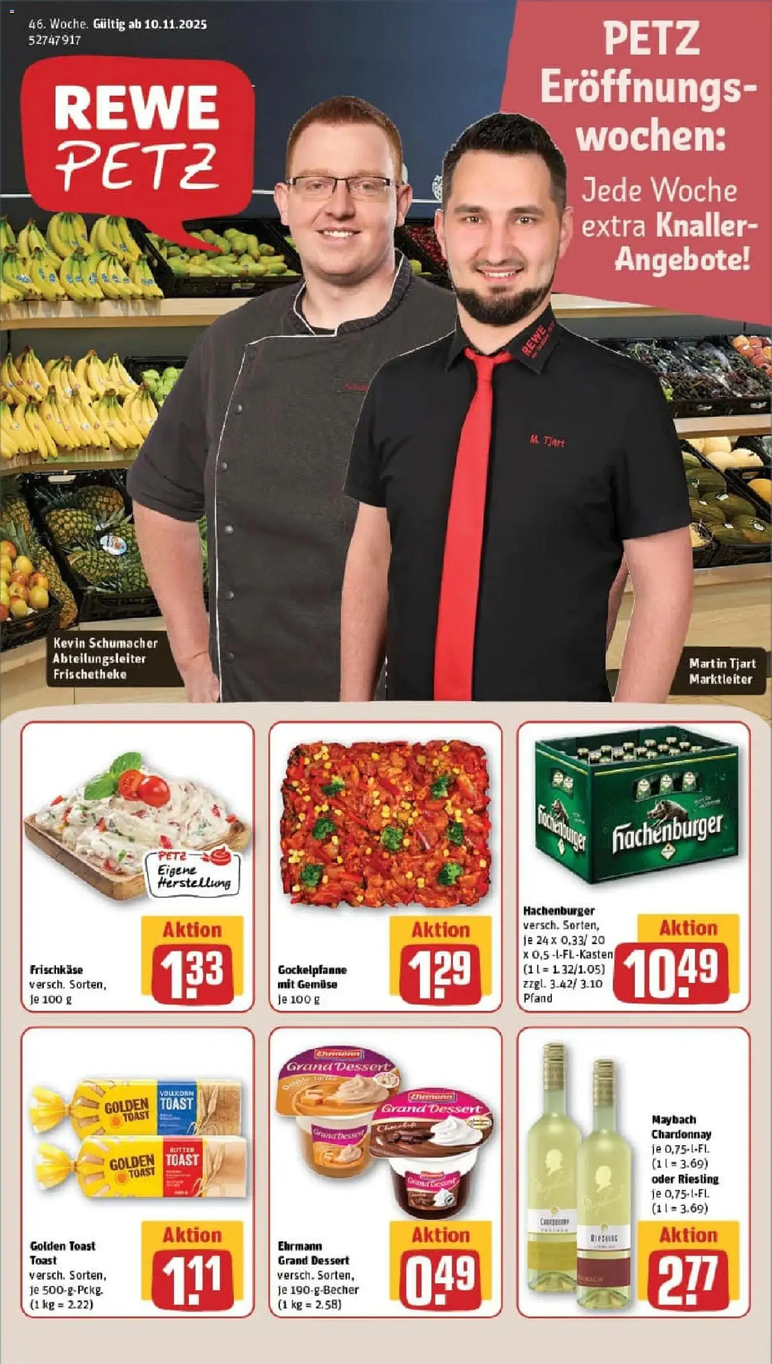 Rewe prospekt Wissen	 – gültig ab 10.11.2025 | Seite: 1 | Produkte: Toast, Ehrmann grand dessert, Gemüse, Frischkase