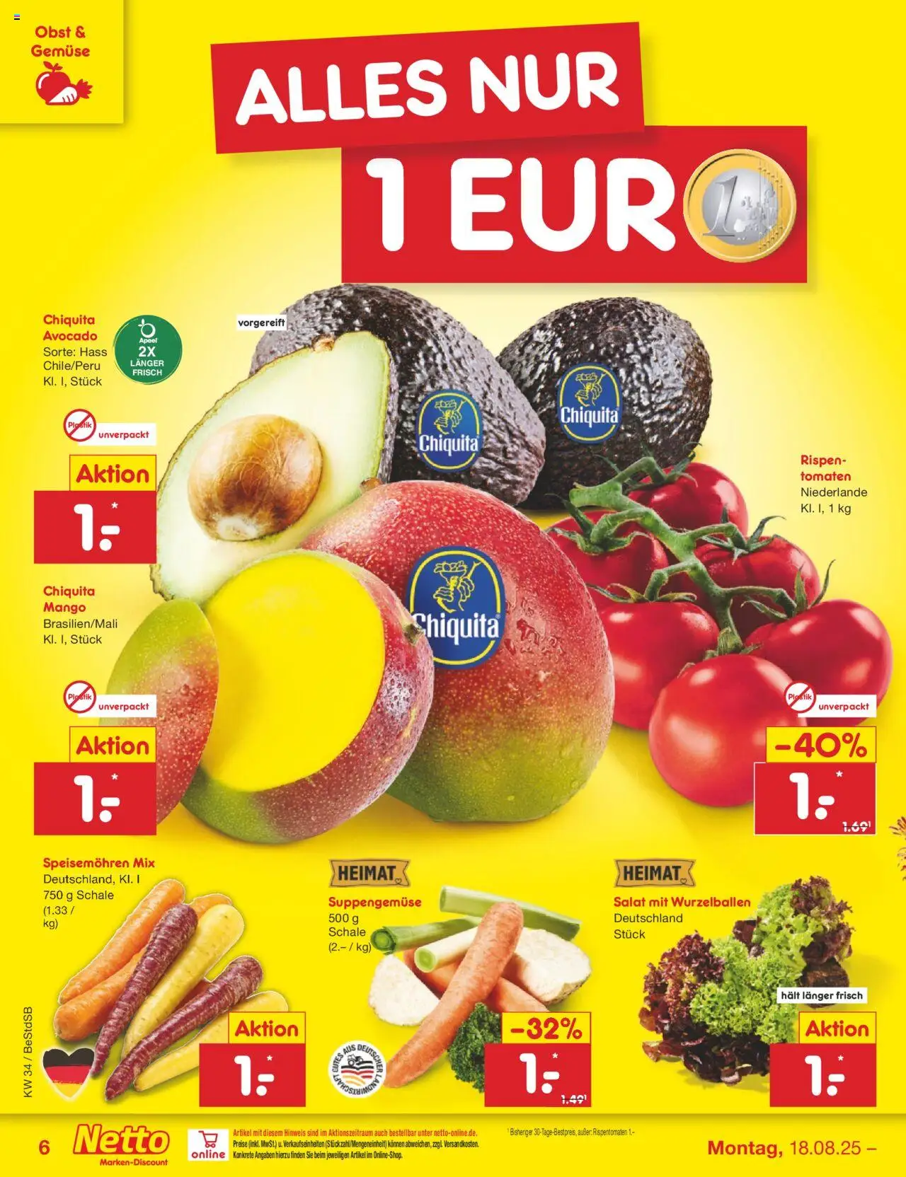 Netto Marken-Discount Prospekt 	 - gültig ab dem 18.08.2025 | Seite: 6 | Produkte: Avocado, Gemüse, Obst, Mango