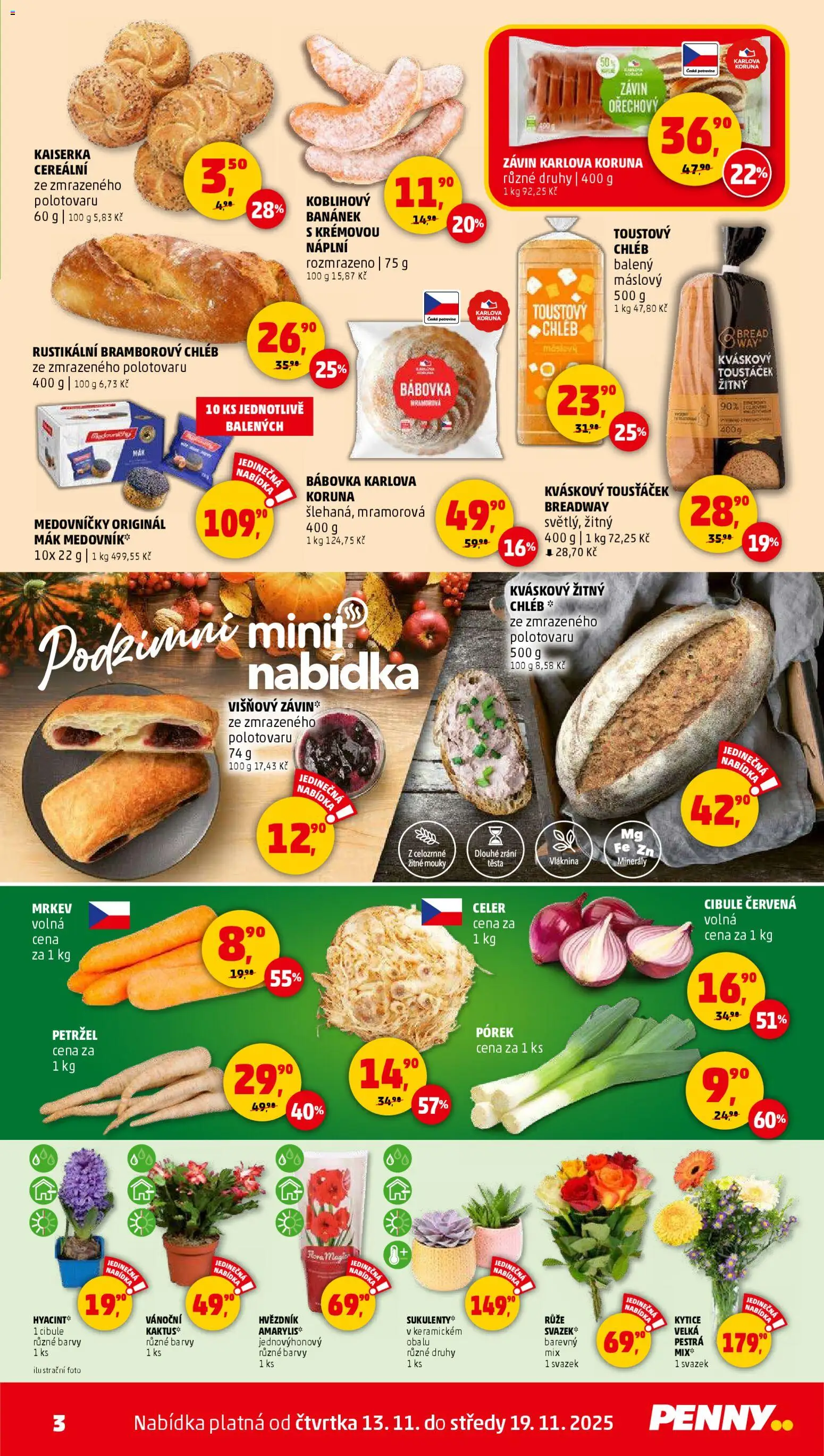 Penny Market leták - Čtvrtečník od 13.11.2025 | Strana: 3 | Produkty: Kaiserka, Chléb, Petržel, Cibule