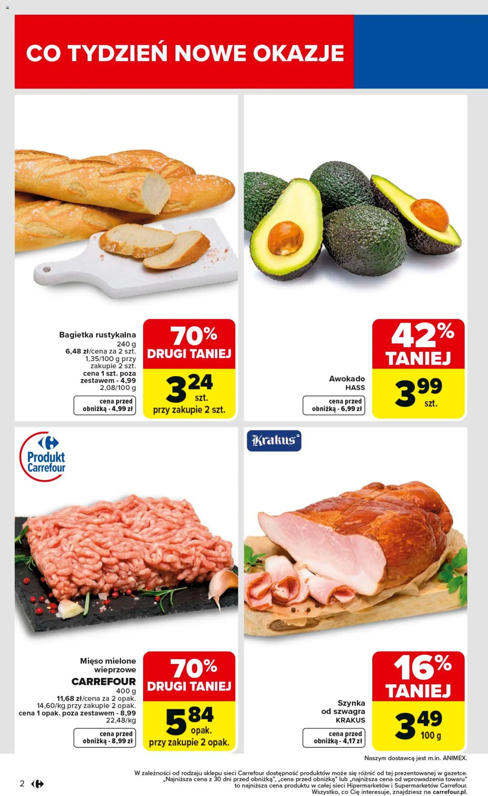 Carrefour Gazetka od 02.02.2026 | Strona: 4 | Produkty: Mięso, Mięso mielone, Szynka, Bagietka