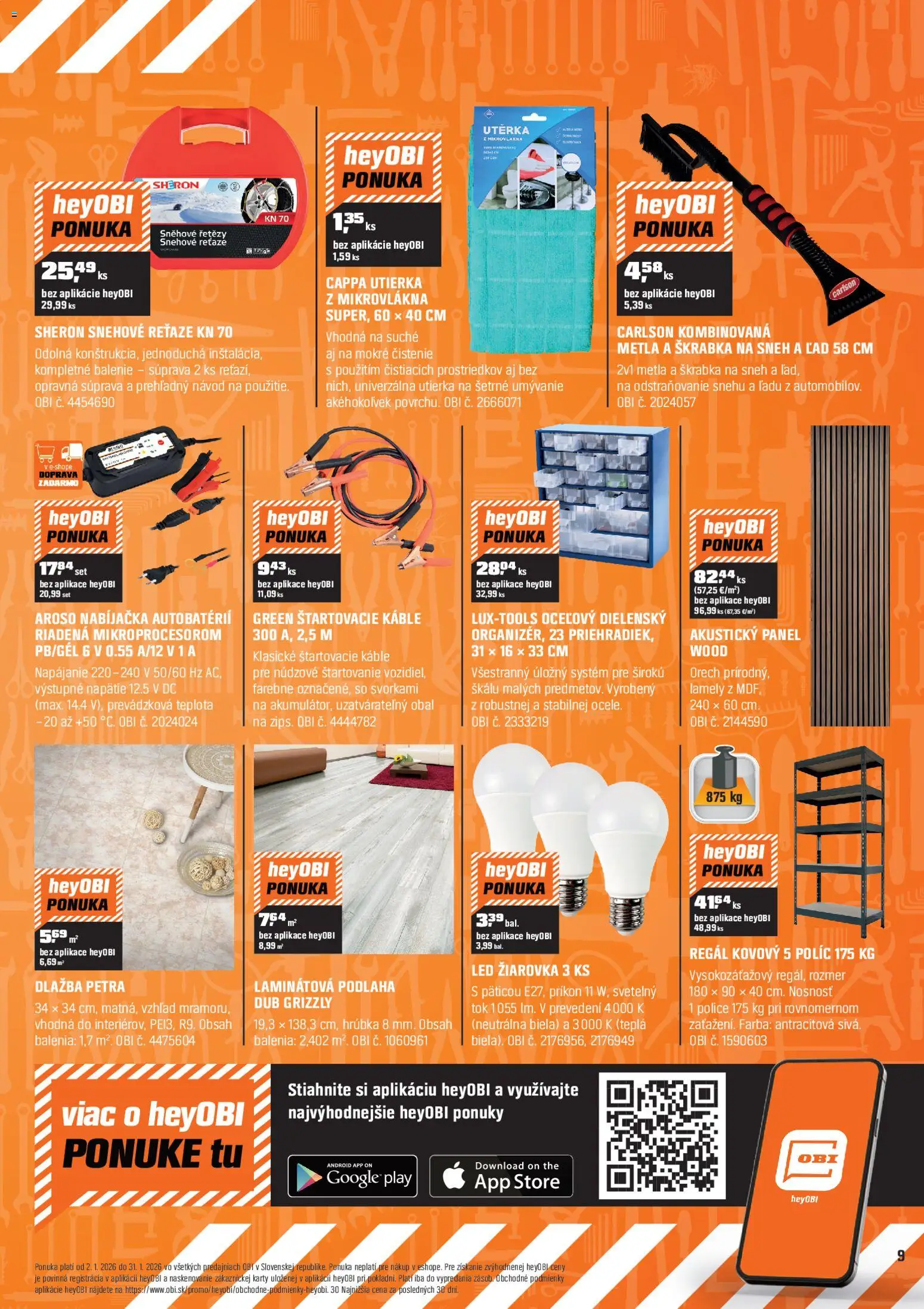Nové OBI akcie – leták je platný od 02.01.2026 | Strana: 9 | Produkty: Regál, Žiarovka, Lamely, Police