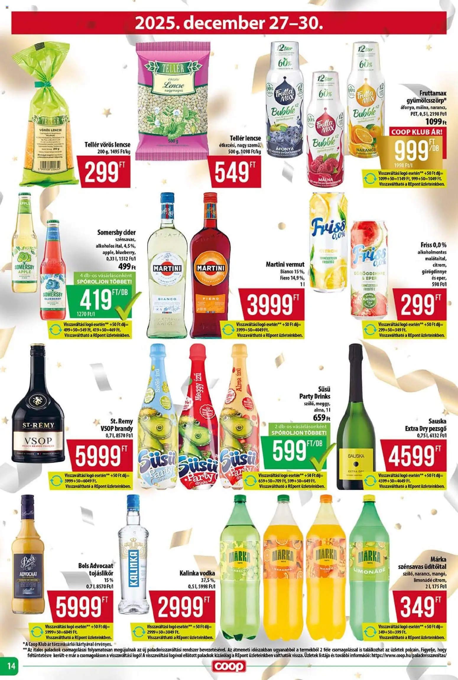 COOP akciós ujság - amely érvényes a következő dátumtól: 18.12.2025 | Oldal: 14 | Termékek: Pezsgő, Brandy, Tojáslikőr, Lencse