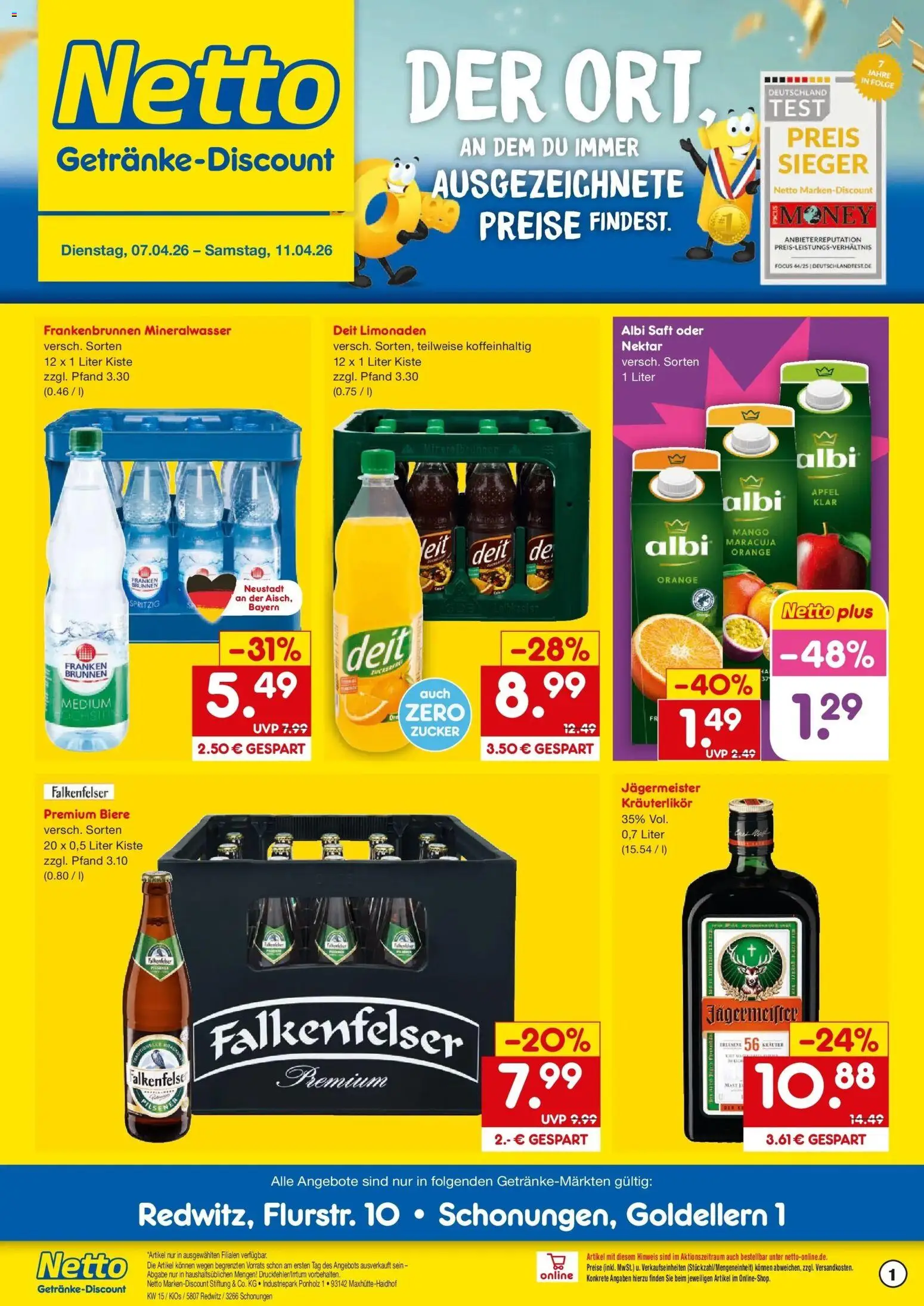 Netto Marken-Discount Prospekt Redwitz	 – gültig ab 07.04.2026 | Seite: 1 | Produkte: Äpfel, Zucker, Mango, Saft