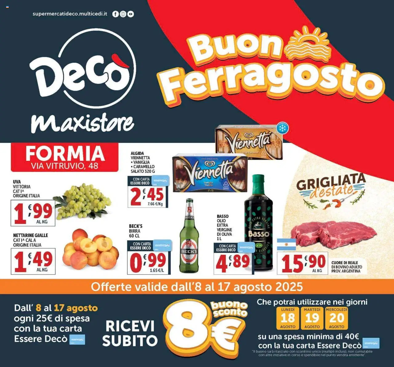 Volantino Decò del 08.08.2025 | Pagina: 1 | Prodotti: Bovino, Birra, Olio, The