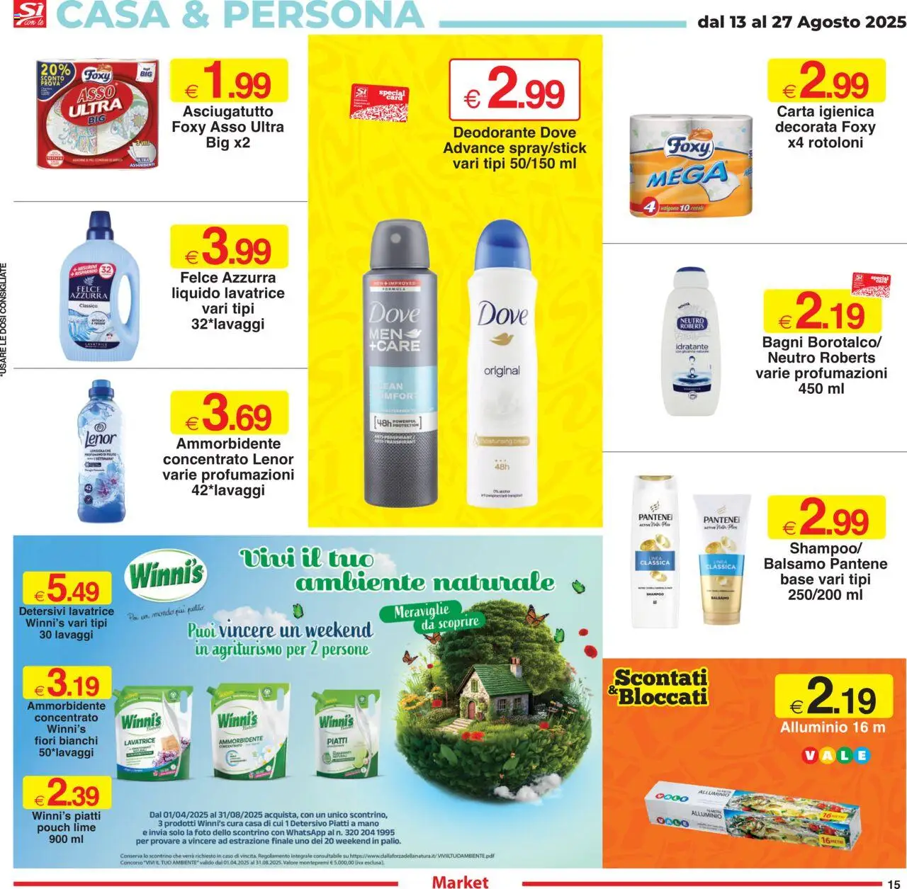 Volantino Sì con Te del 13.08.2025 | Pagina: 15 | Prodotti: Balsamo, Carta igienica, Ammorbidente, Lime
