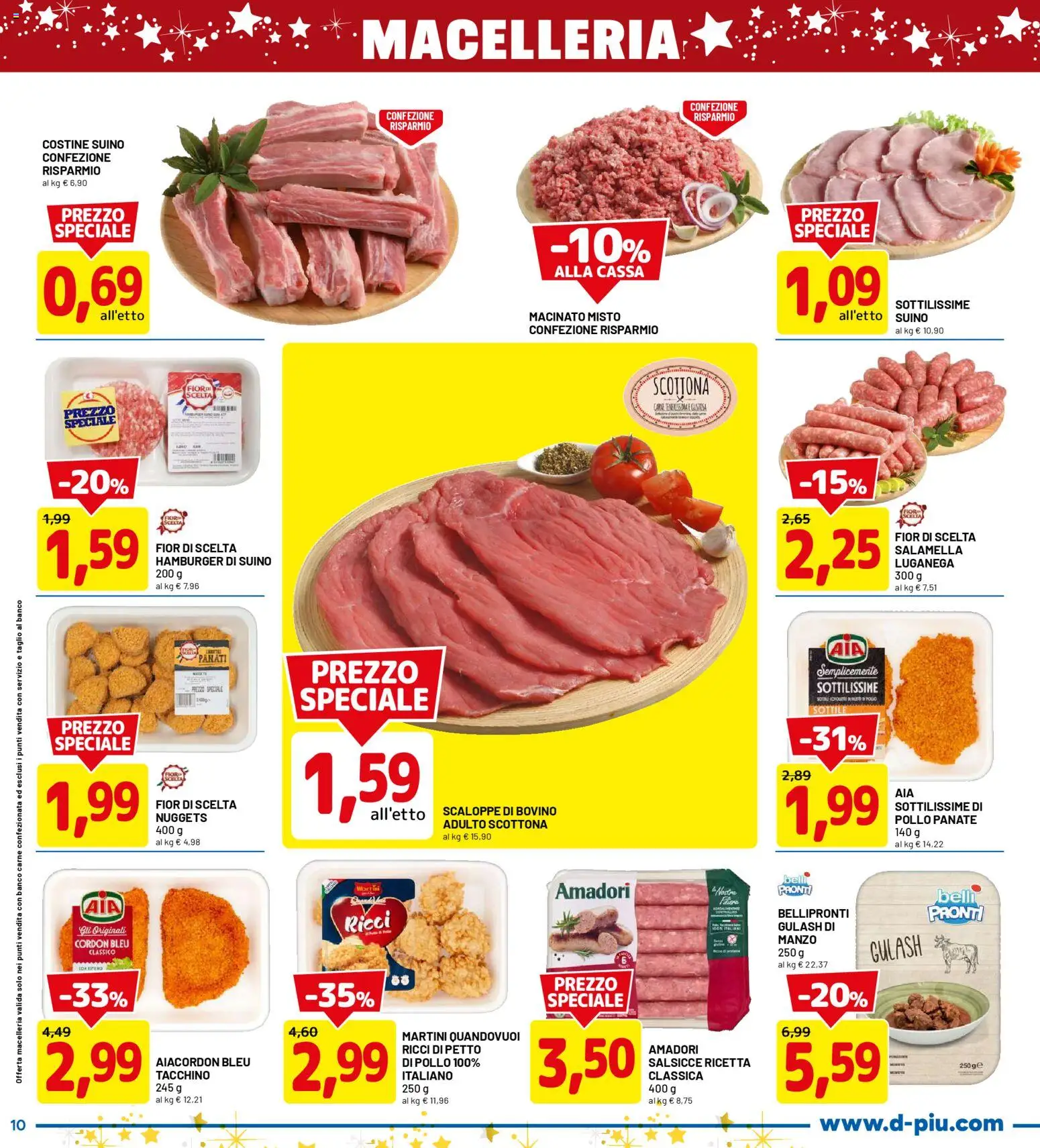Volantino D Più del 01.12.2025 | Pagina: 10 | Prodotti: Manzo, Nuggets, Suino, Macinato