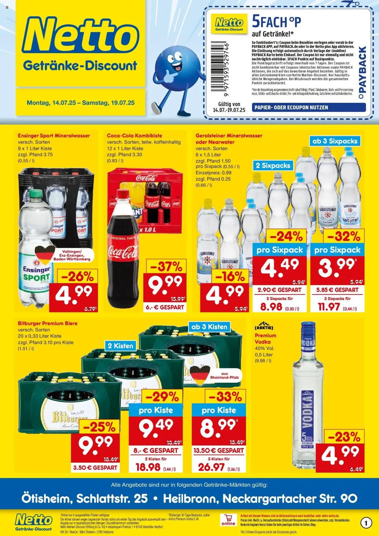 Netto Marken-Discount prospekt Ötisheim	 - gültig ab dem 13.07.2025 | Seite: 1 | Produkte: Bitburger, Coca cola, Mineralwasser, Vodka