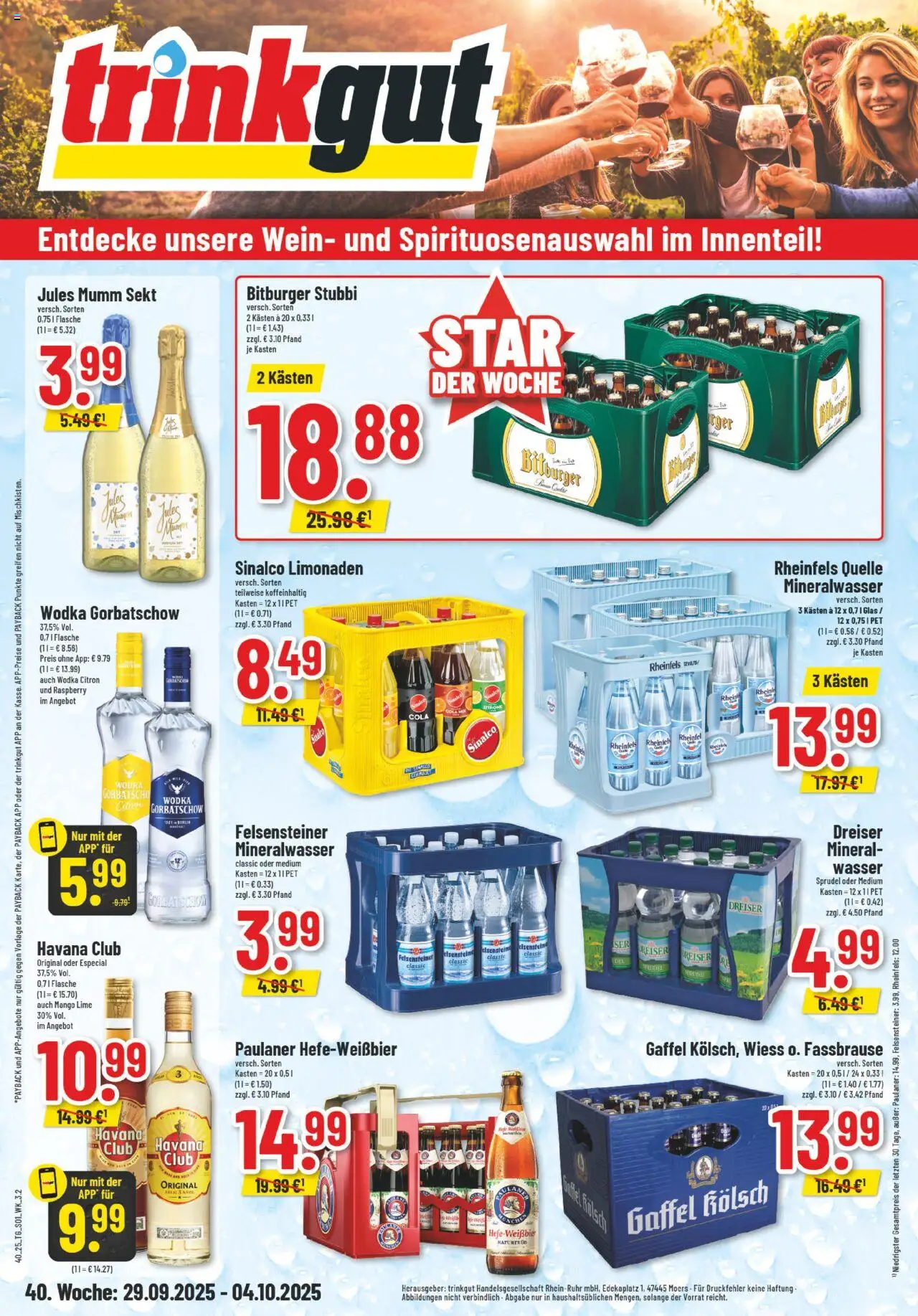 Trinkgut Prospekt – gültig ab 29.09.2025 | Seite: 1 | Produkte: Sinalco, Jules mumm, Mango, Wodka gorbatschow