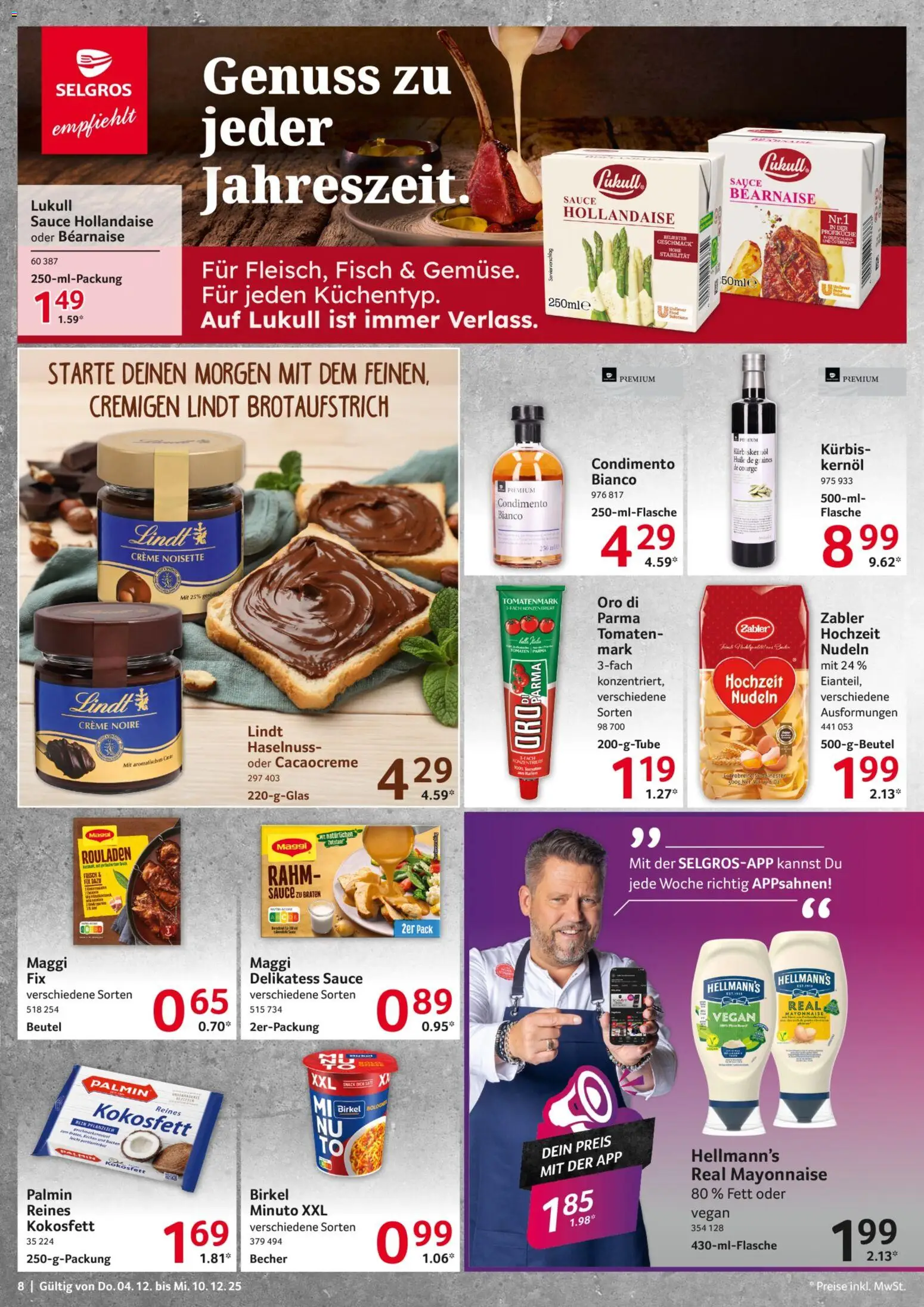 Selgros Prospekt 	 – gültig ab 04.12.2025 | Seite: 8 | Produkte: Maggi, Tomaten, Fisch, Lindt
