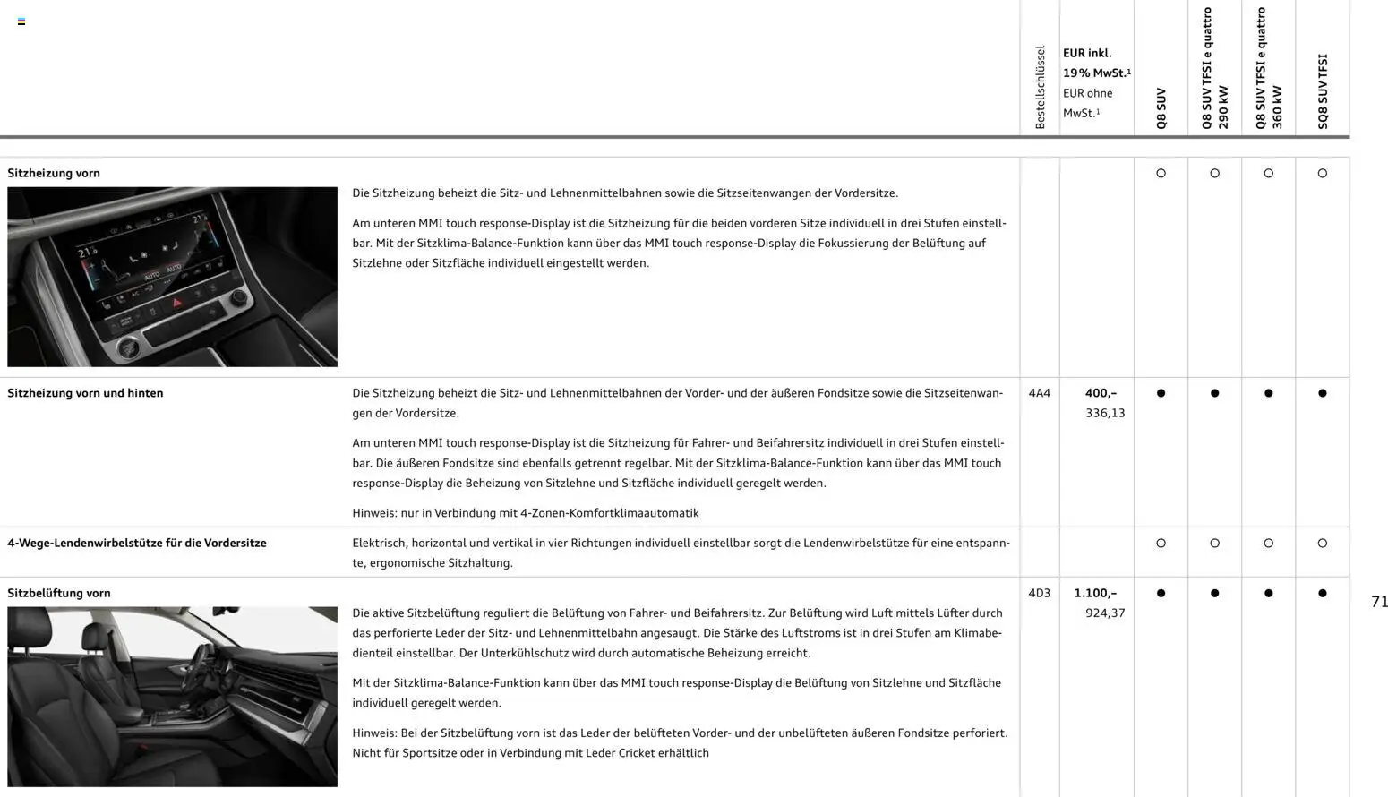 Audi Q8 – gültig ab 28.10.2025 | Seite: 71