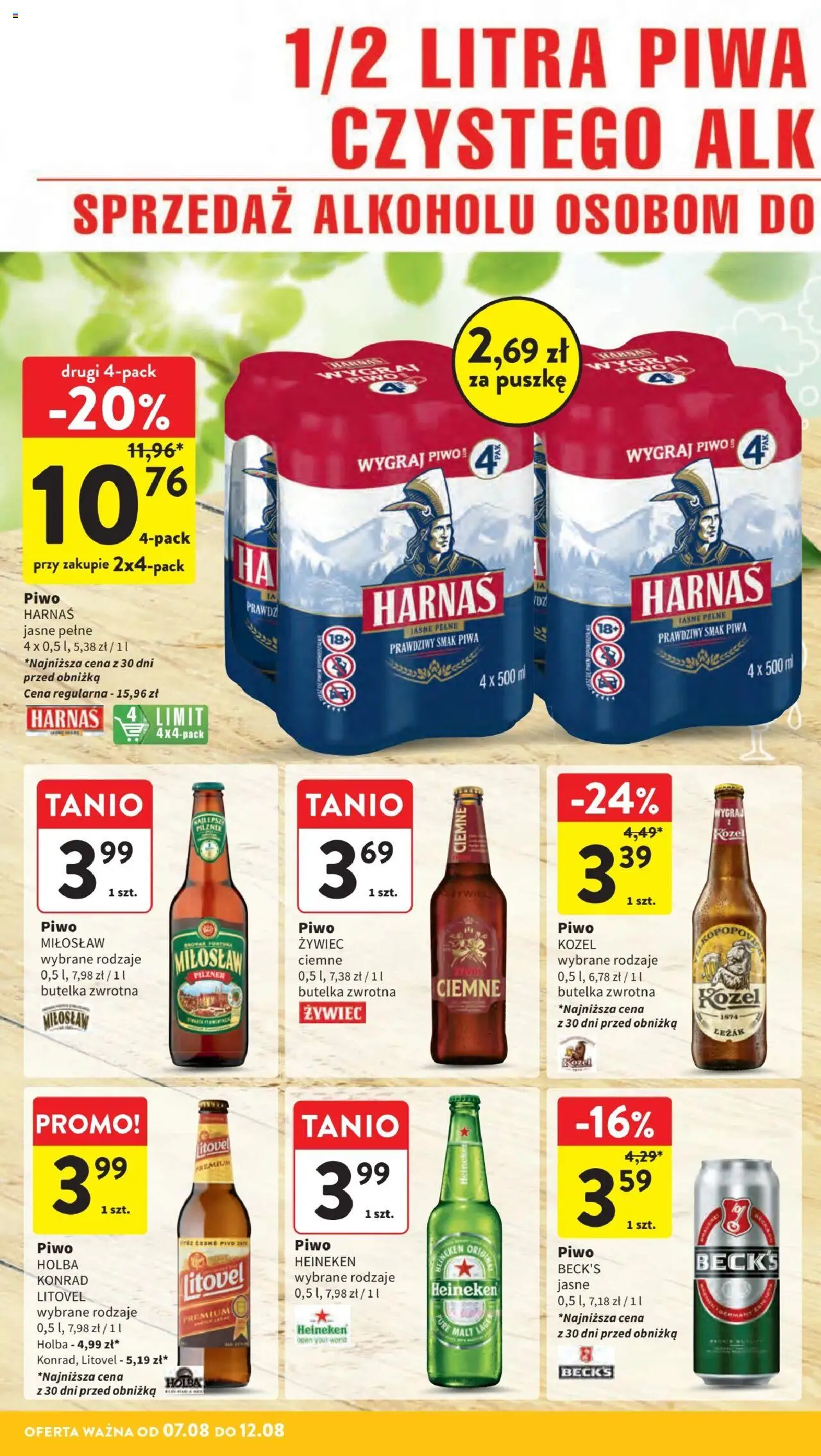 Intermarche Gazetka od 07.08.2025 | Strona: 28 | Produkty: Leżak, Harnaś, Piwo, Heineken