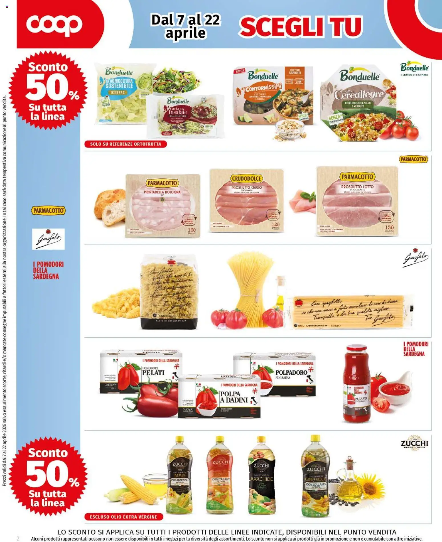 Volantino COOP del 07.04.2026 | Pagina: 2 | Prodotti: Prosciutto, Pomodori, Pasta, Mais