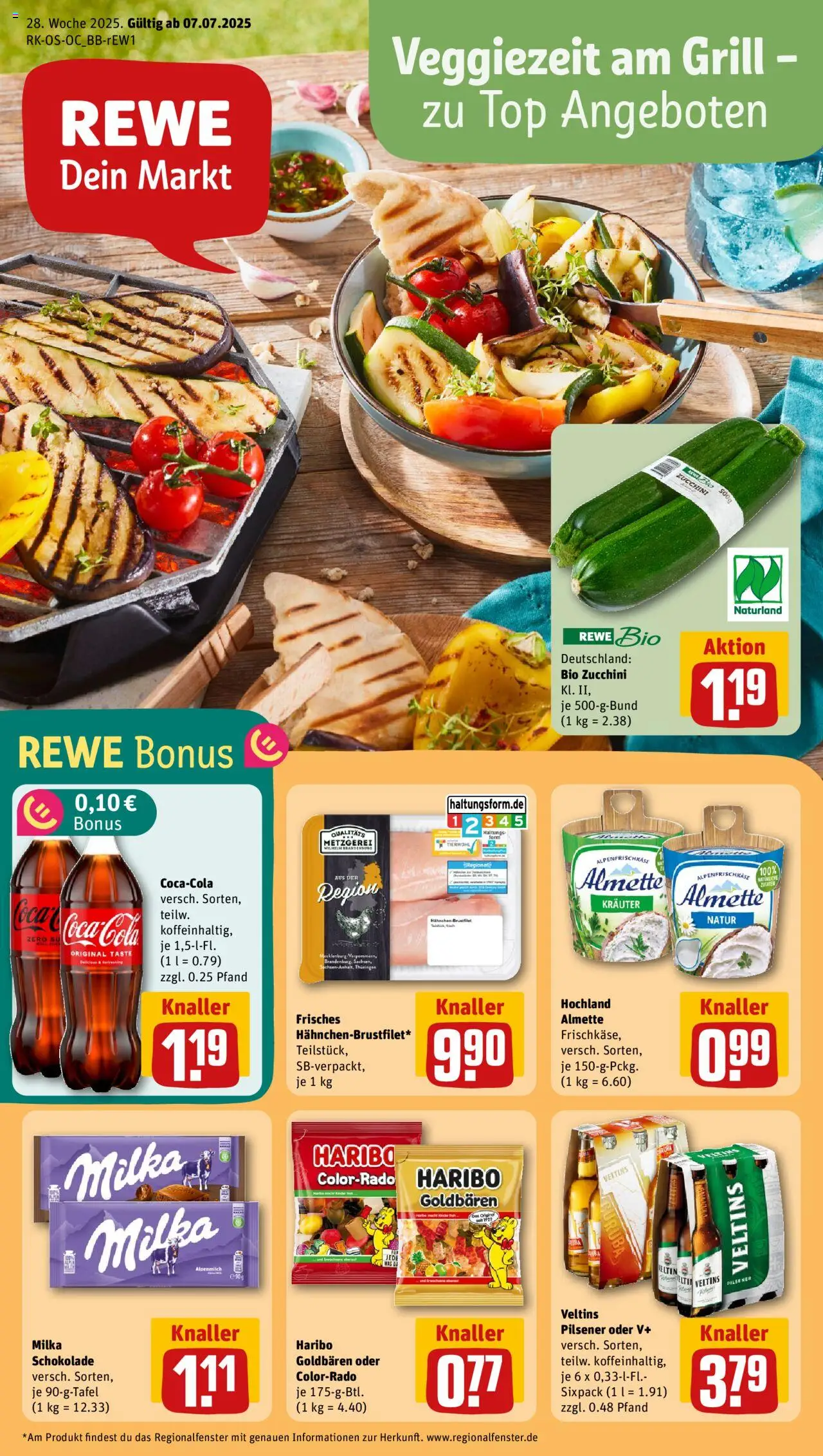 Rewe Prospekt 	 - gültig ab dem 07.07.2025 | Seite: 1 | Produkte: Top, Haribo, Milka schokolade, Zucchini