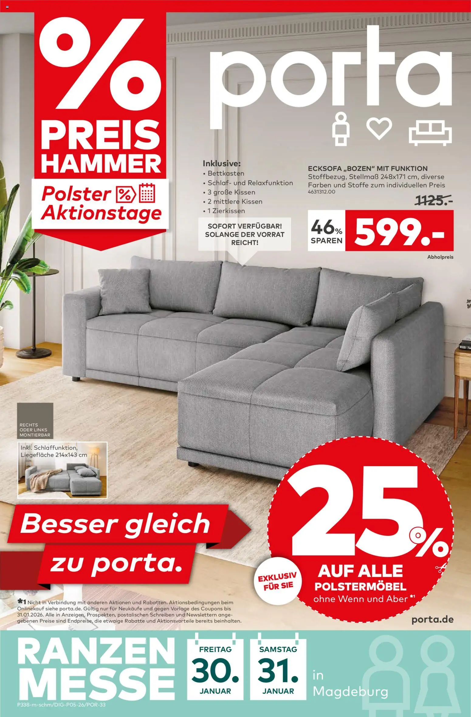 Porta! Prospekt Magdeburg – gültig ab 25.01.2026 | Seite: 1 | Produkte: Ecksofa, Kissen