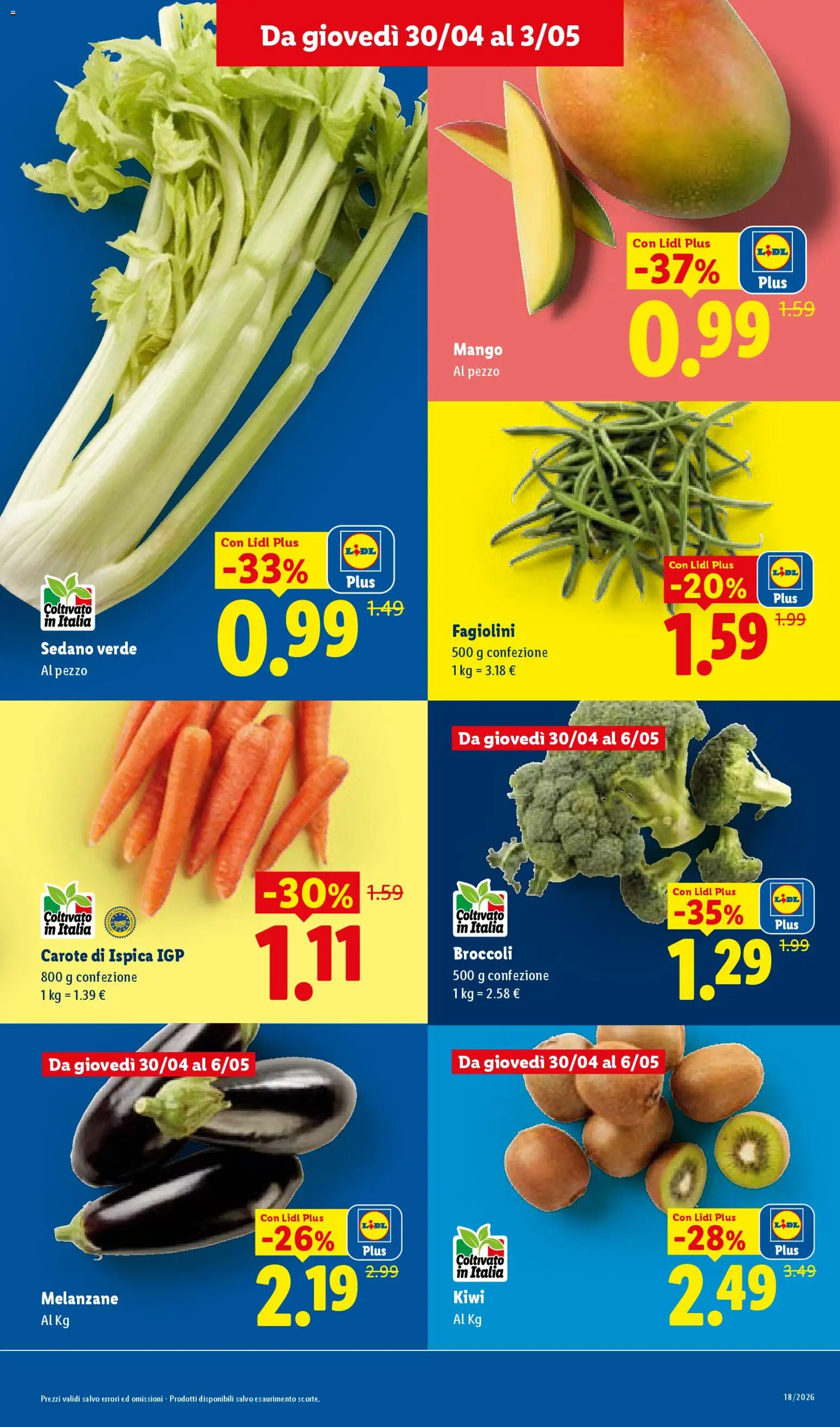 Volantino Lidl del 30.04.2026 | Pagina: 9 | Prodotti: Carote, Sedano, Melanzane, Fagiolini