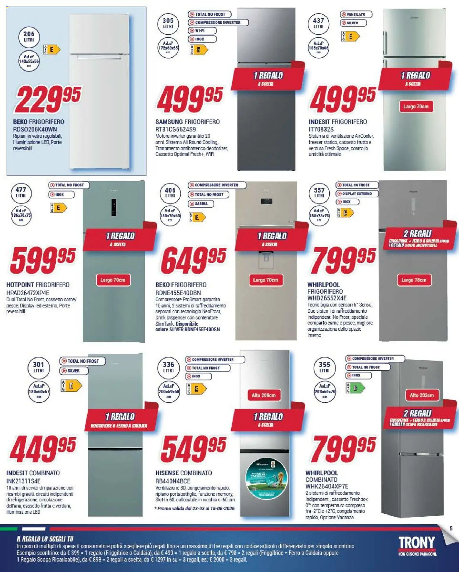 Volantino Trony del 09.04.2026 | Pagina: 5 | Prodotti: Ripiano, Freezer, Contenitore, Frigorifero