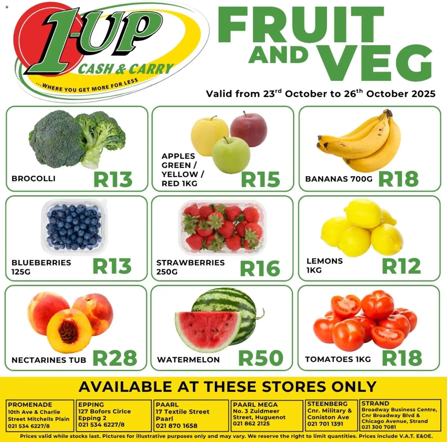 New 1UP Cash & Carry catalogue – valid from 23.10.2025 | Page: 1 | Products: Blueberries, Bananas, Strawberries, Fruit